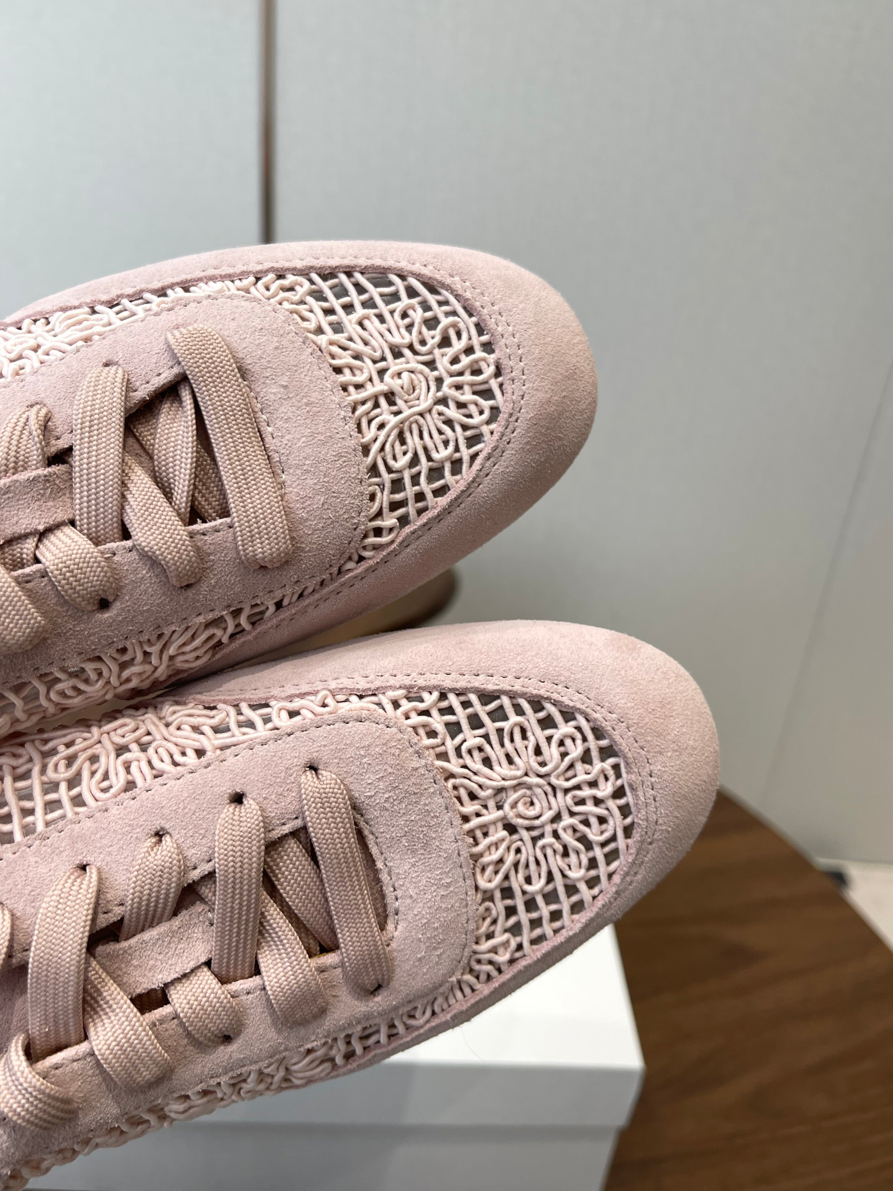 THE ROW 26S LACE UP SNEAKERS IN LIGHT PINK SUEDE