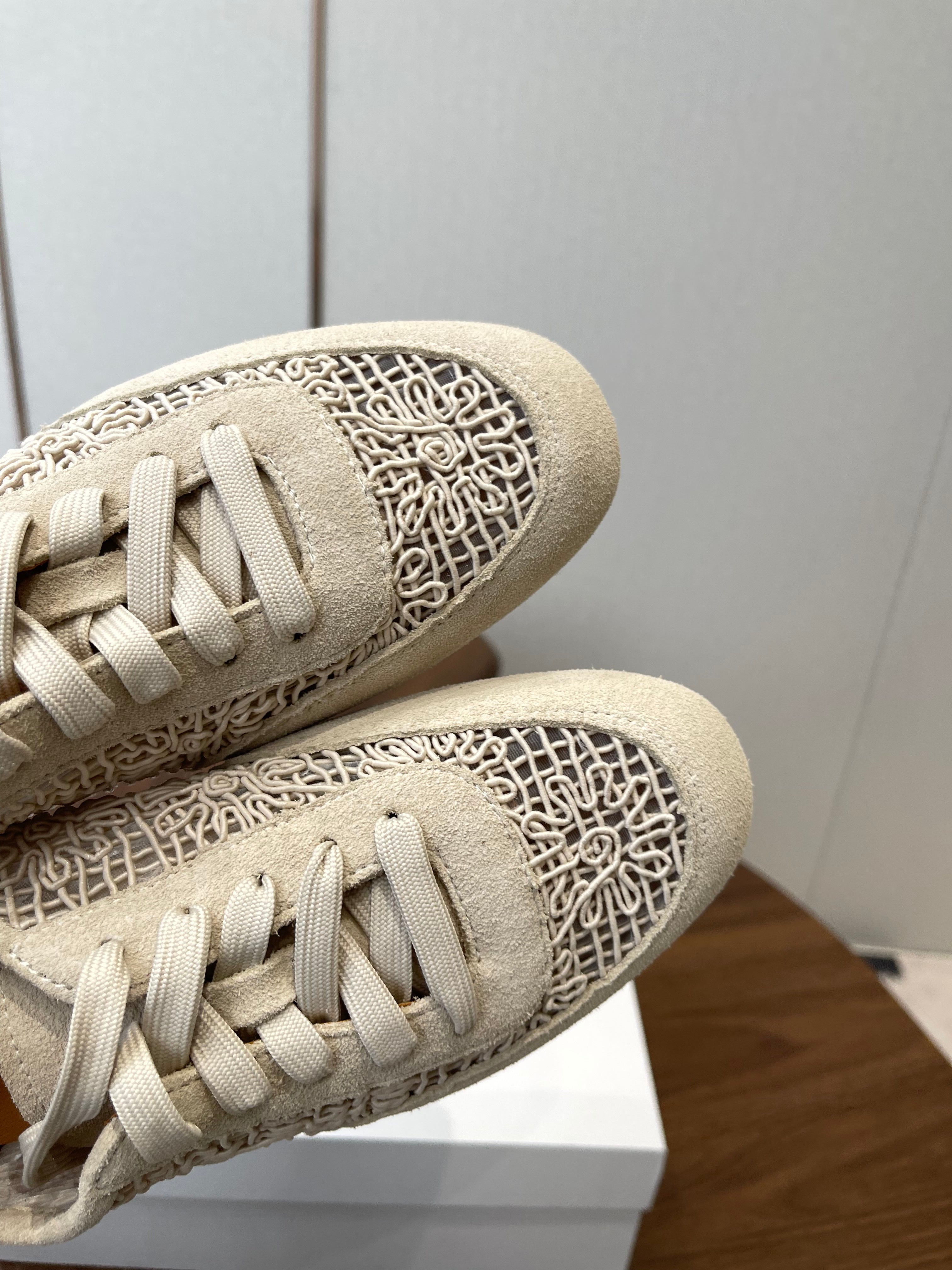 THE ROW 26S LACE UP SNEAKERS IN IVORY BEIGE SUEDE