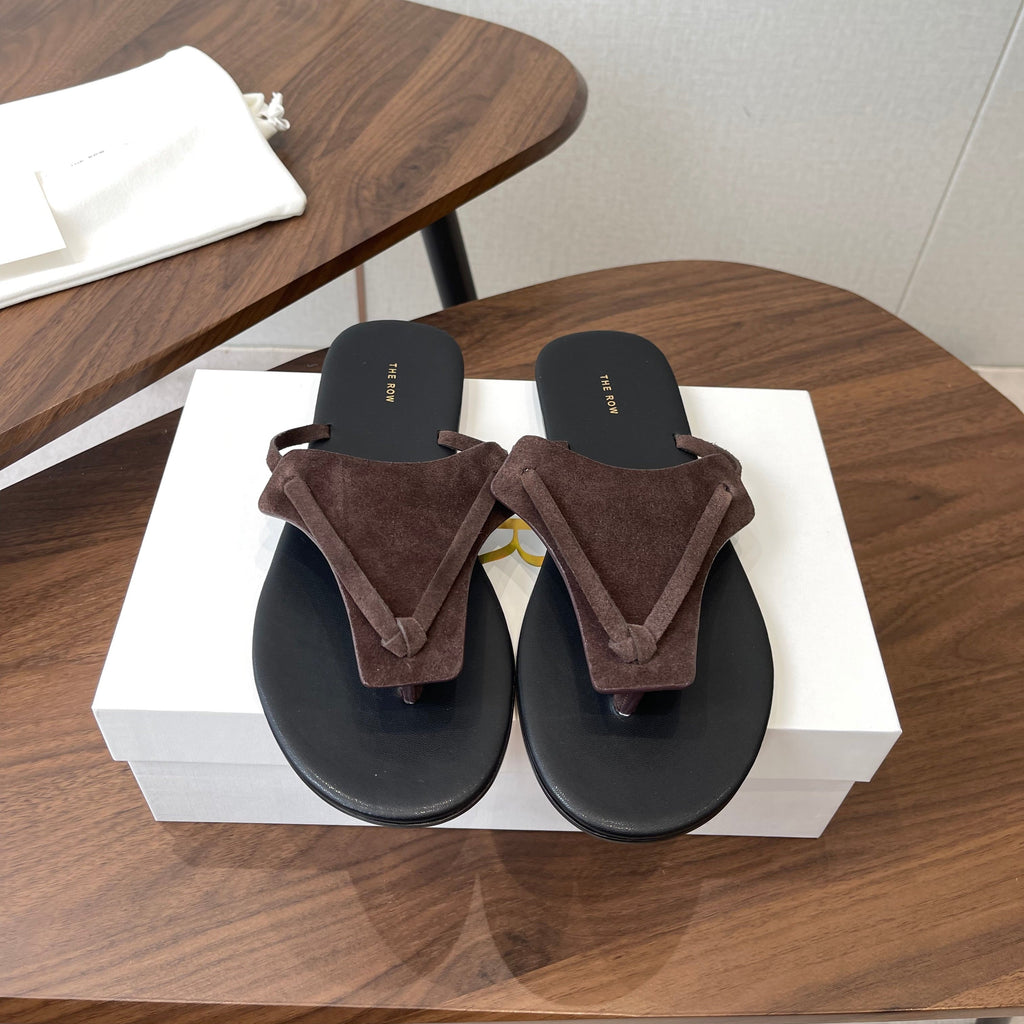THE ROW 26S T STRAP THONG SANDALS IN CHOCOLATE BROWN SUEDE