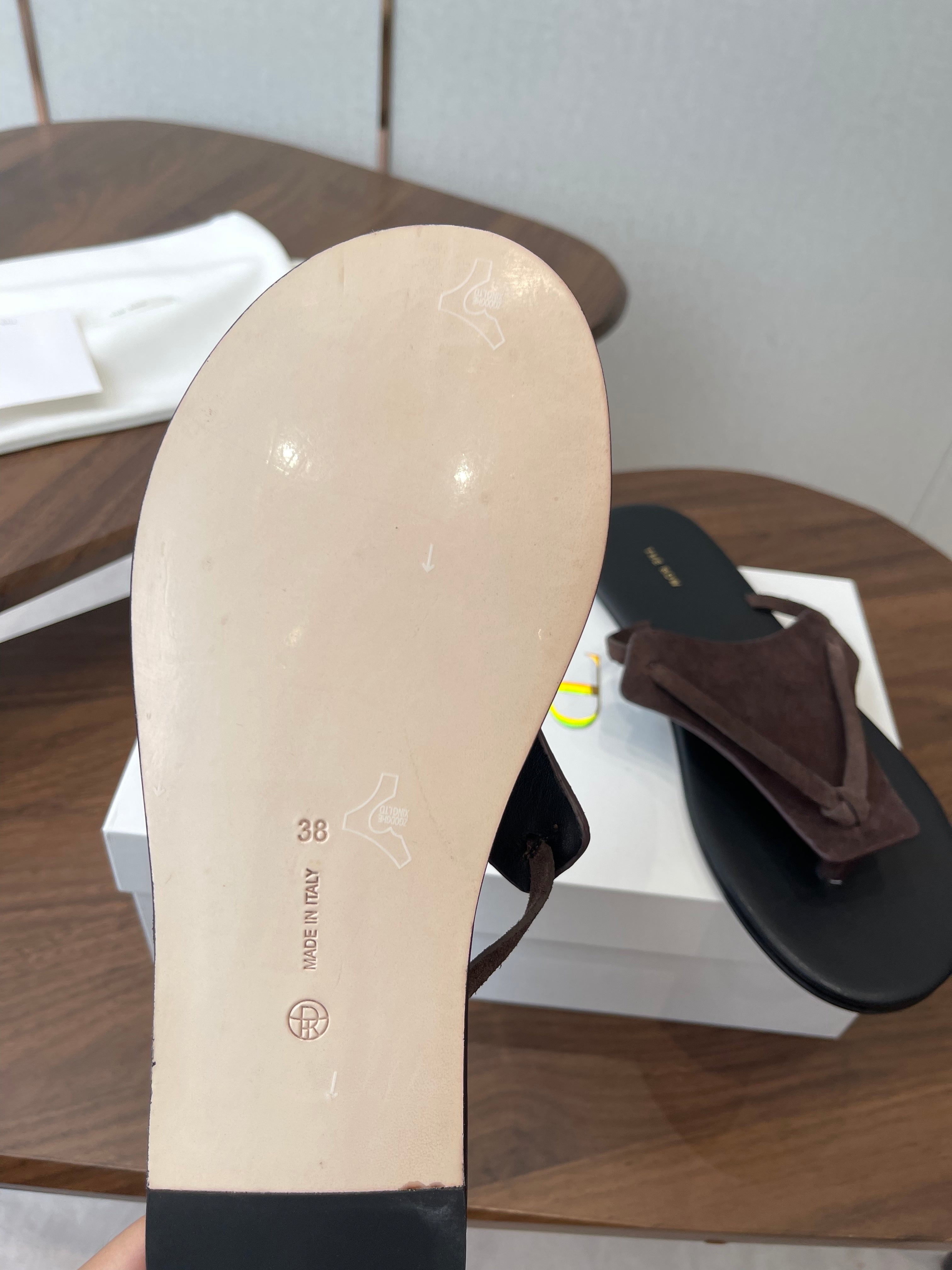 THE ROW 26S T STRAP THONG SANDALS IN CHOCOLATE BROWN SUEDE