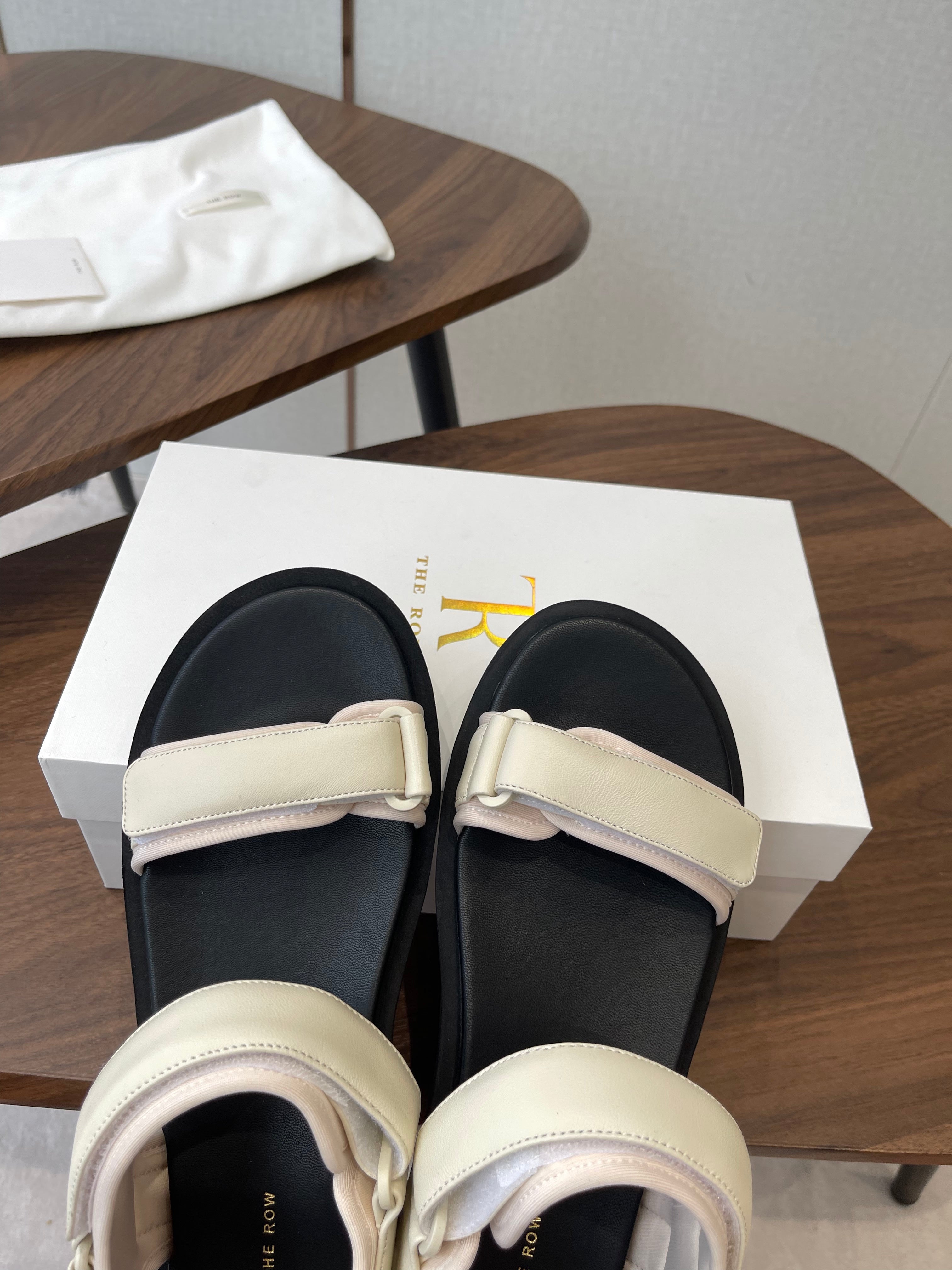 THE ROW 26S DOUBLE STRAP SANDALS IN IVORY WHITE CALFSKIN