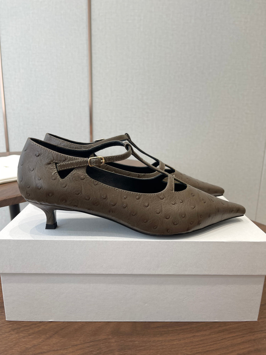 THE ROW 26S POINTED TOE T STRAP PUMPS 35MM IN BROWN CALFSKIN
