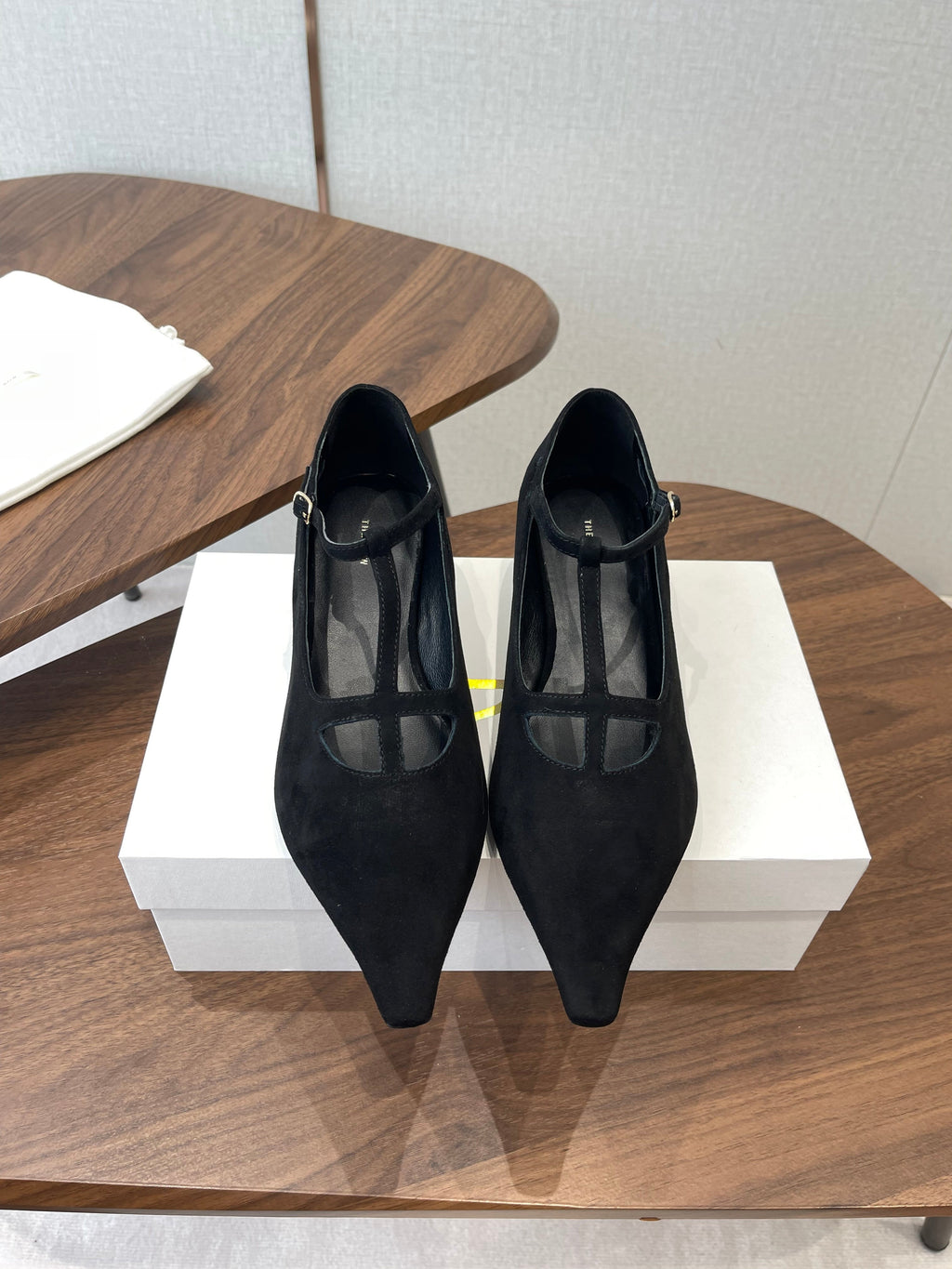 THE ROW 26S POINTED TOE T STRAP PUMPS 35MM IN BLACK SUEDE