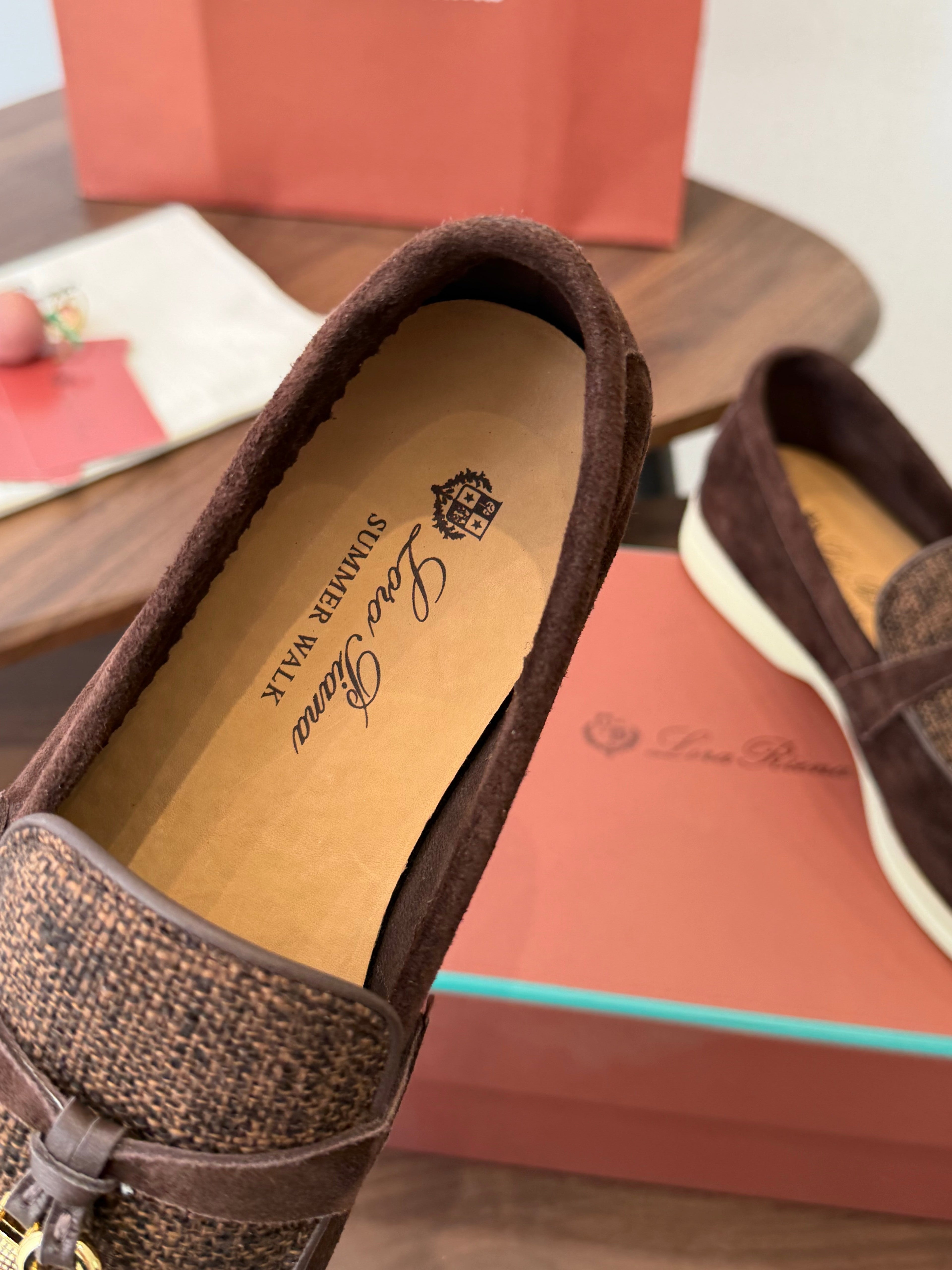 LP 26S LOAFERS IN DARK BROWN SUEDE & FABRIC GOLD HARDWARE