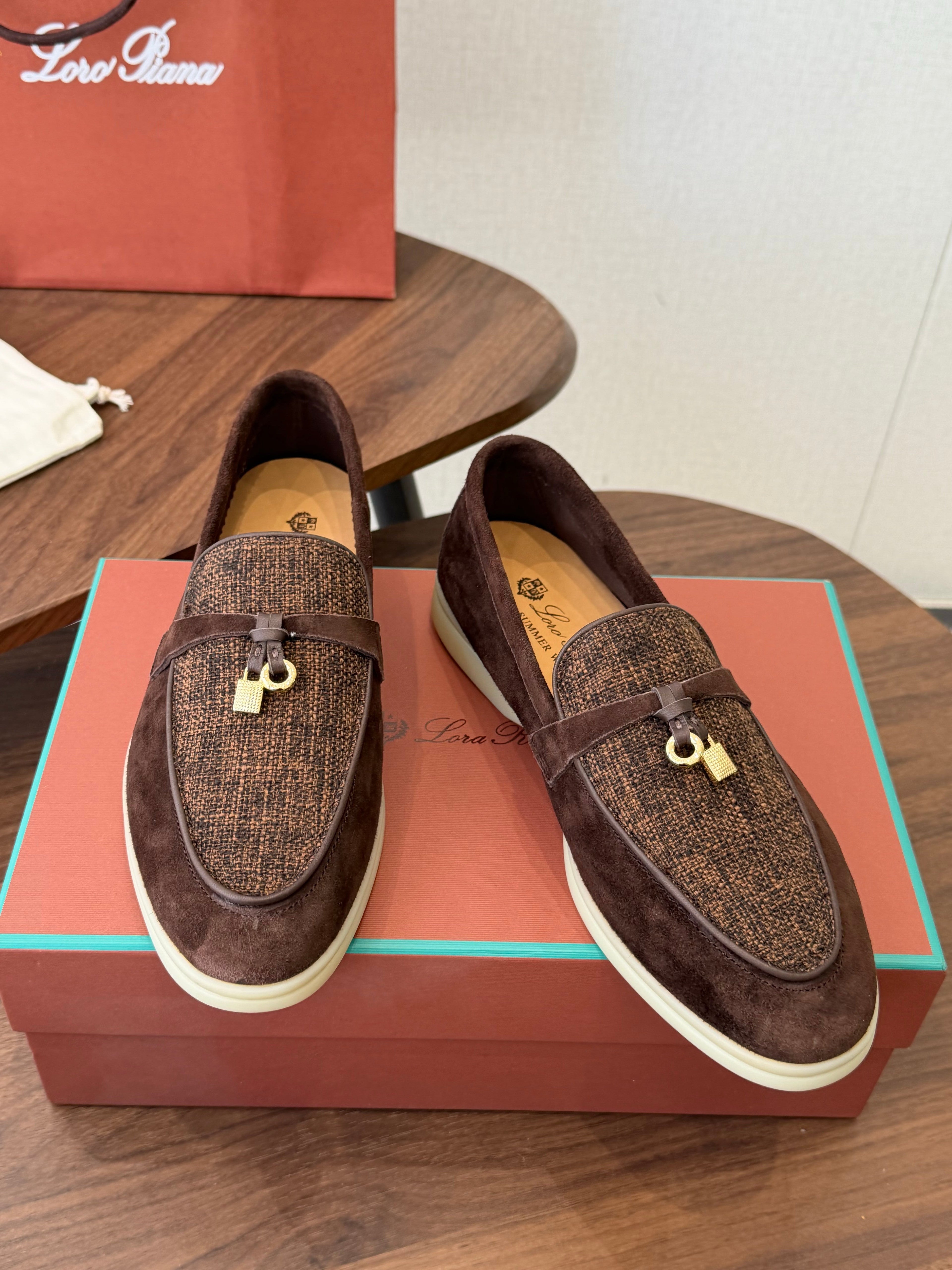 LP 26S LOAFERS IN DARK BROWN SUEDE & FABRIC GOLD HARDWARE