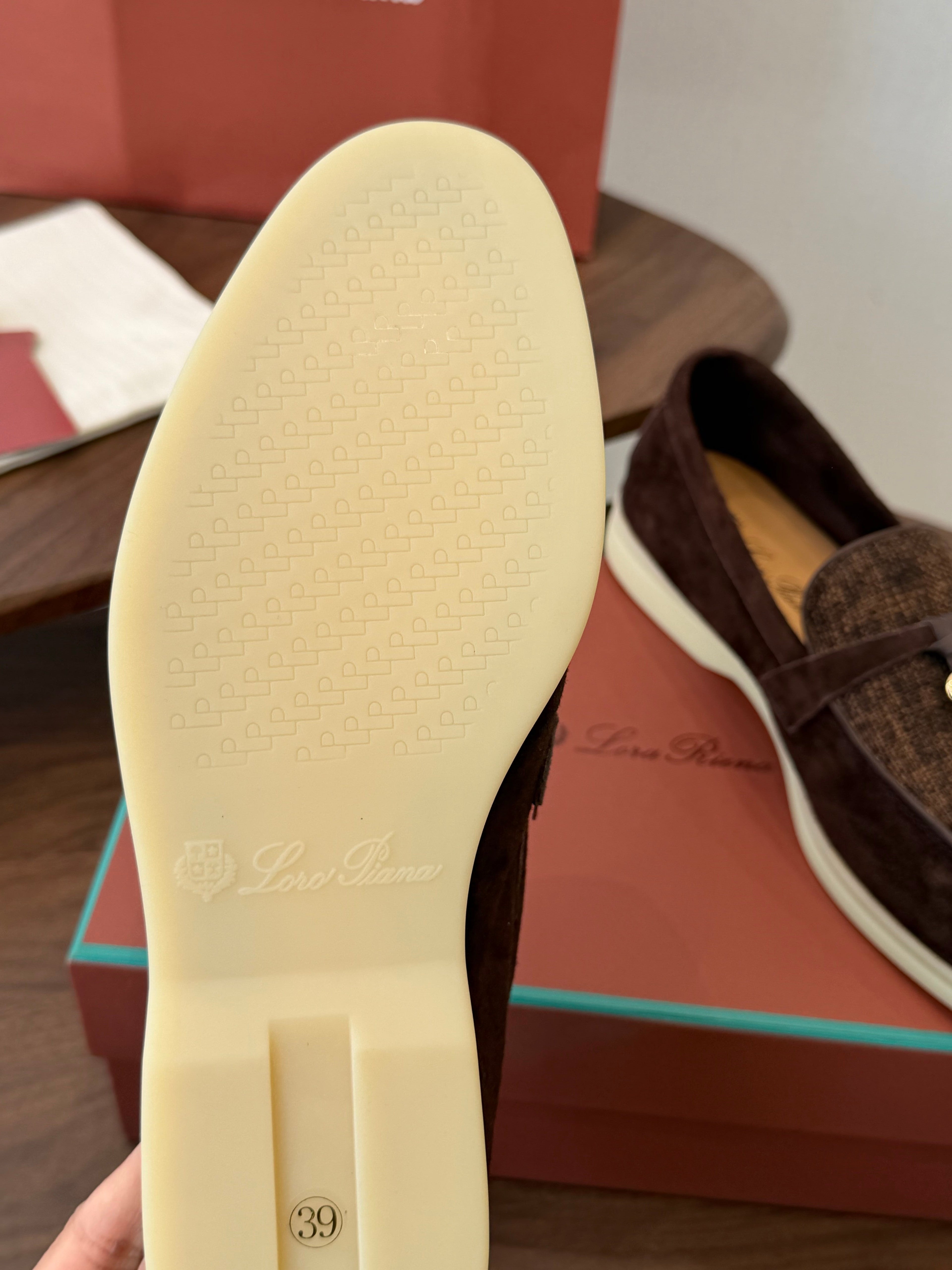 LP 26S LOAFERS IN DARK BROWN SUEDE & FABRIC GOLD HARDWARE