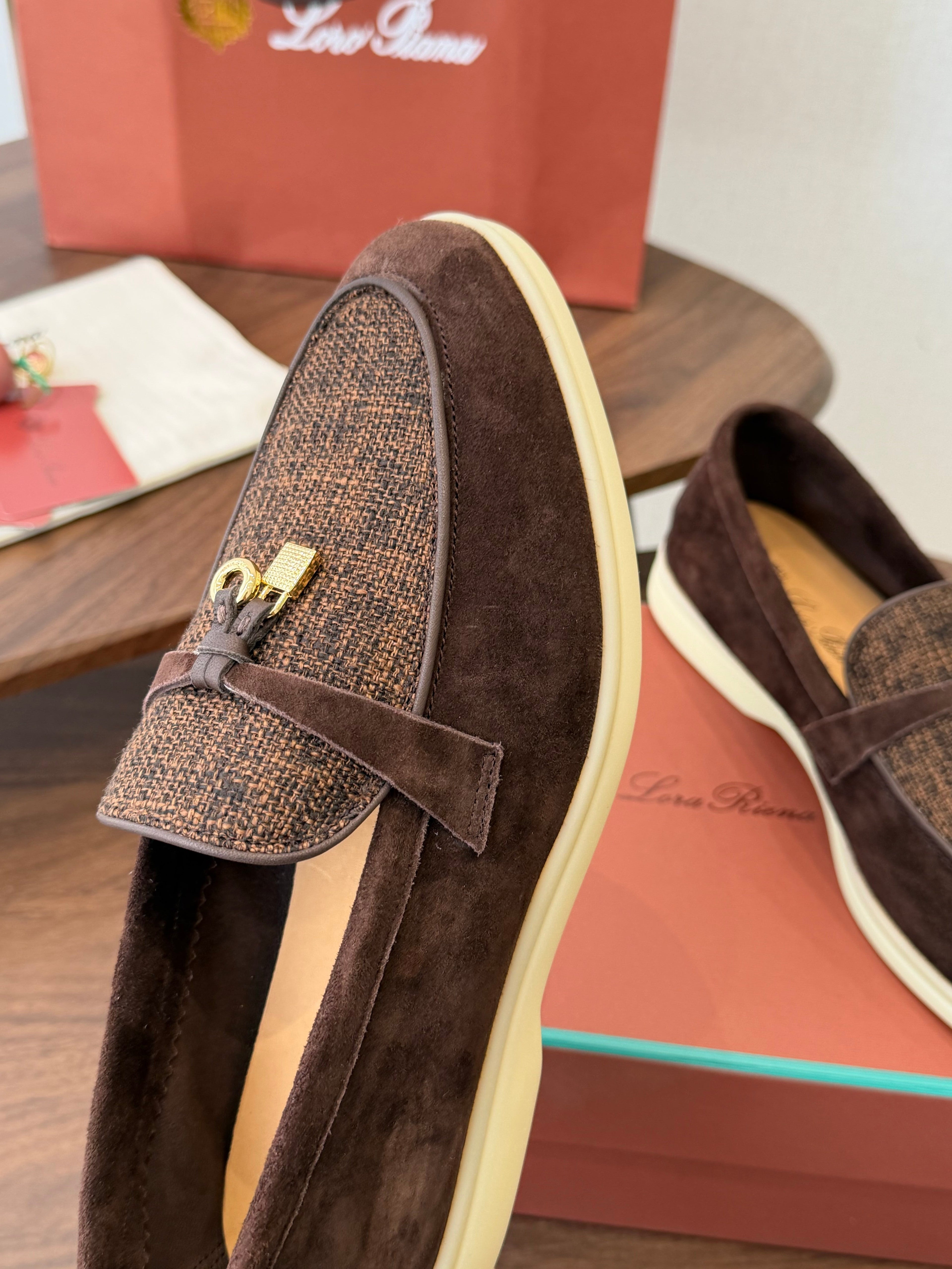 LP 26S LOAFERS IN DARK BROWN SUEDE & FABRIC GOLD HARDWARE