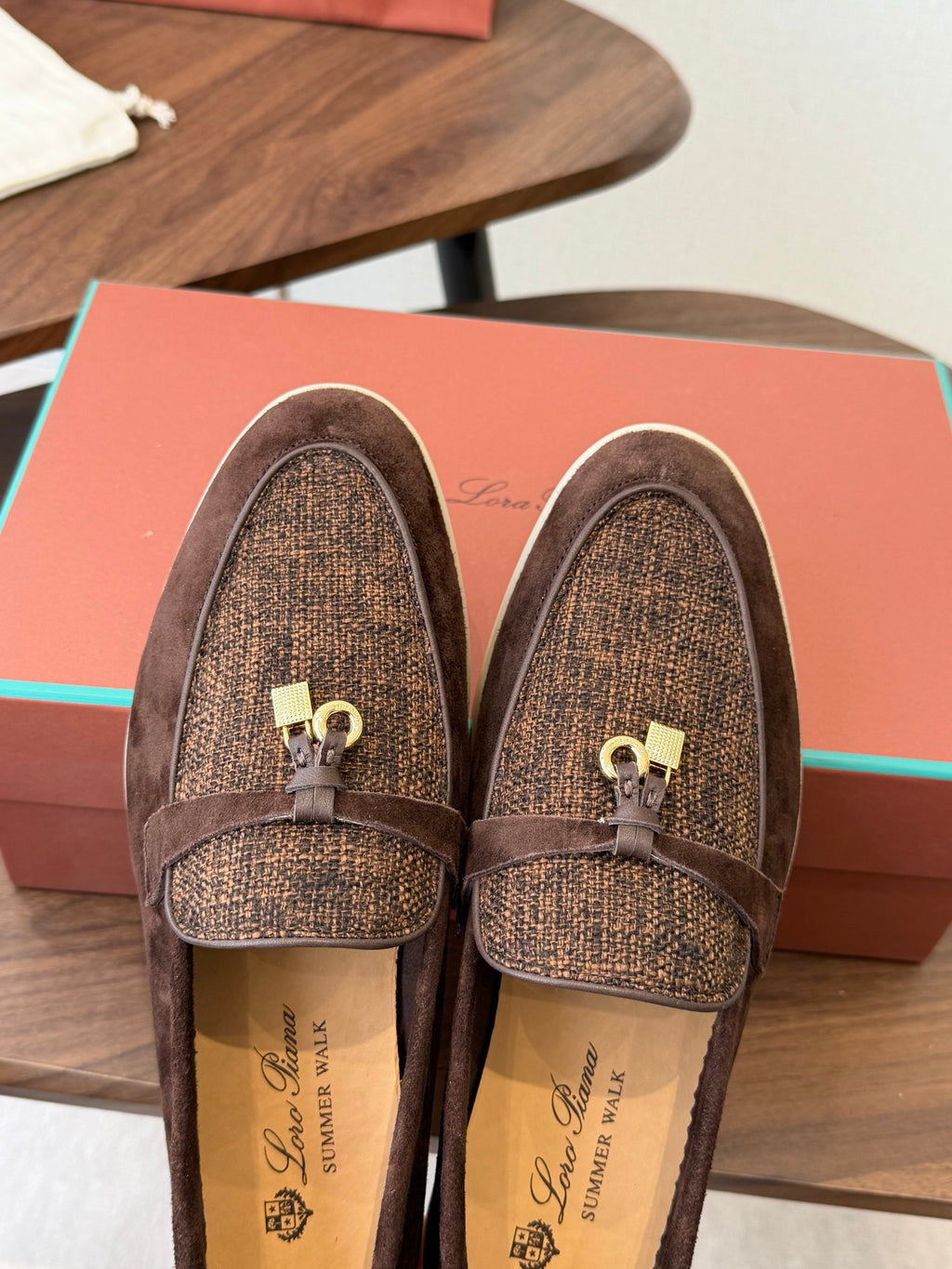 LP 26S LOAFERS IN DARK BROWN SUEDE & FABRIC GOLD HARDWARE