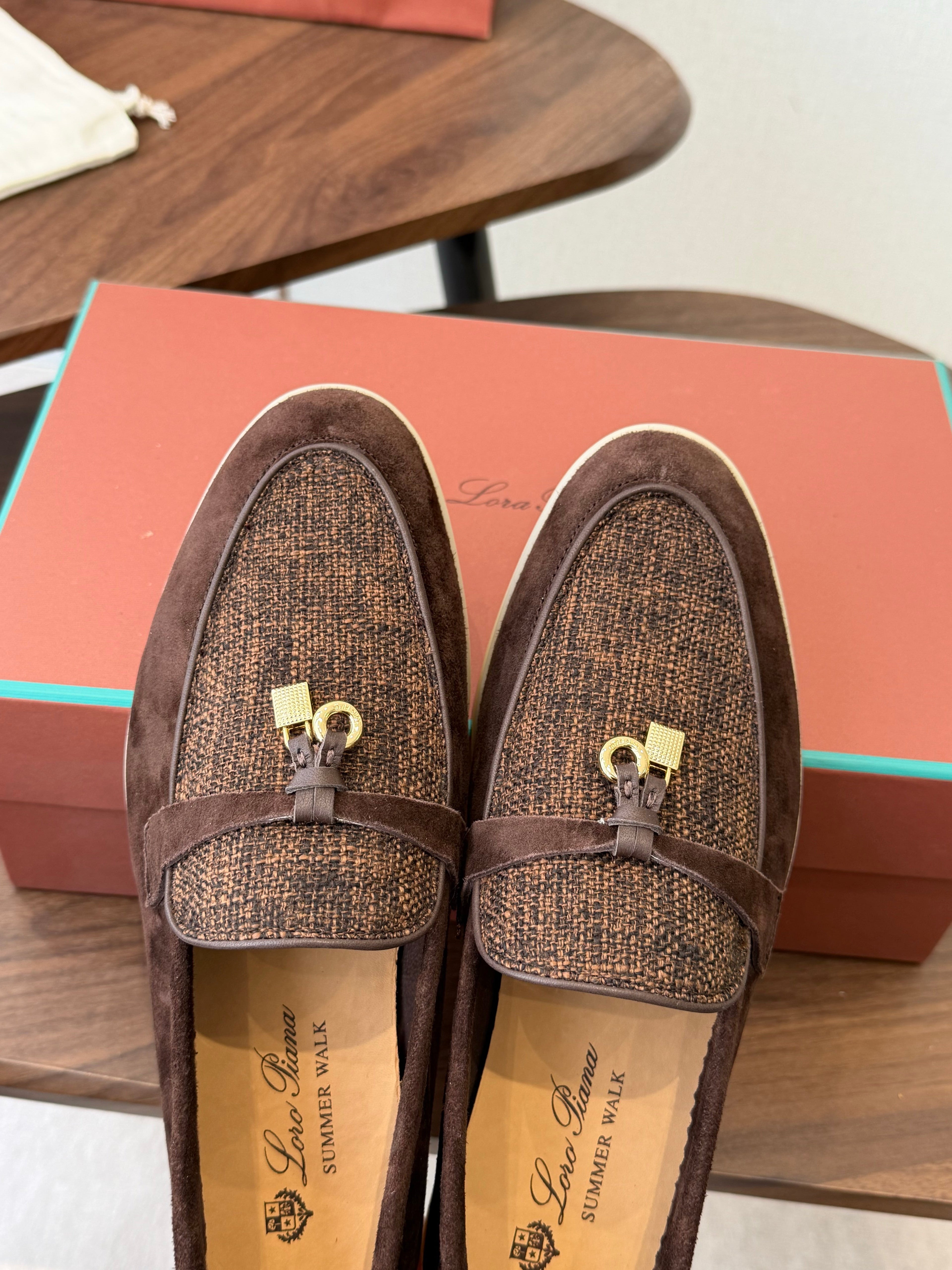LP 26S LOAFERS IN DARK BROWN SUEDE & FABRIC GOLD HARDWARE