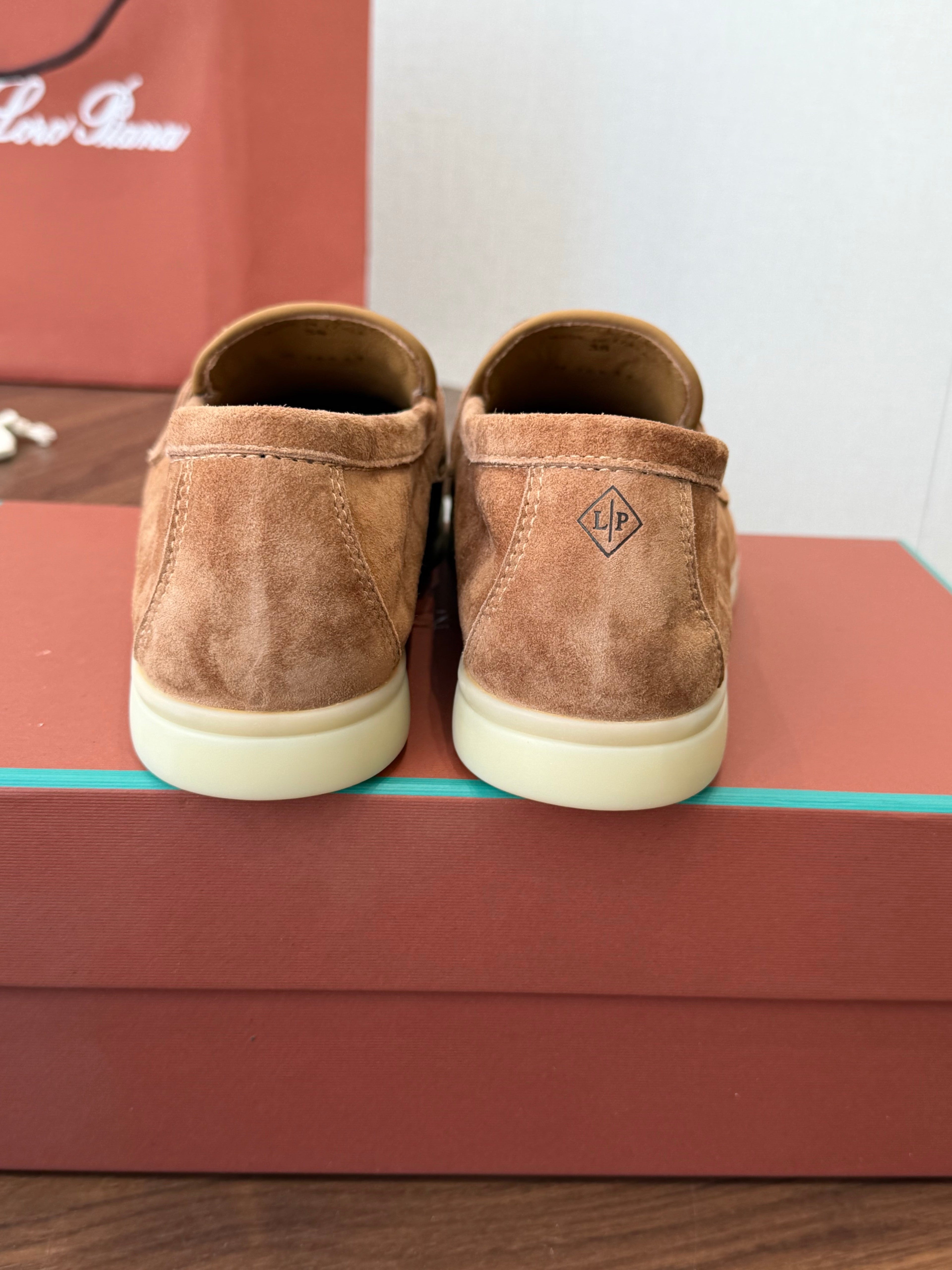 LP 26S LOAFERS IN CARAMEL BROWN SUEDE & FABRIC GOLD HARDWARE