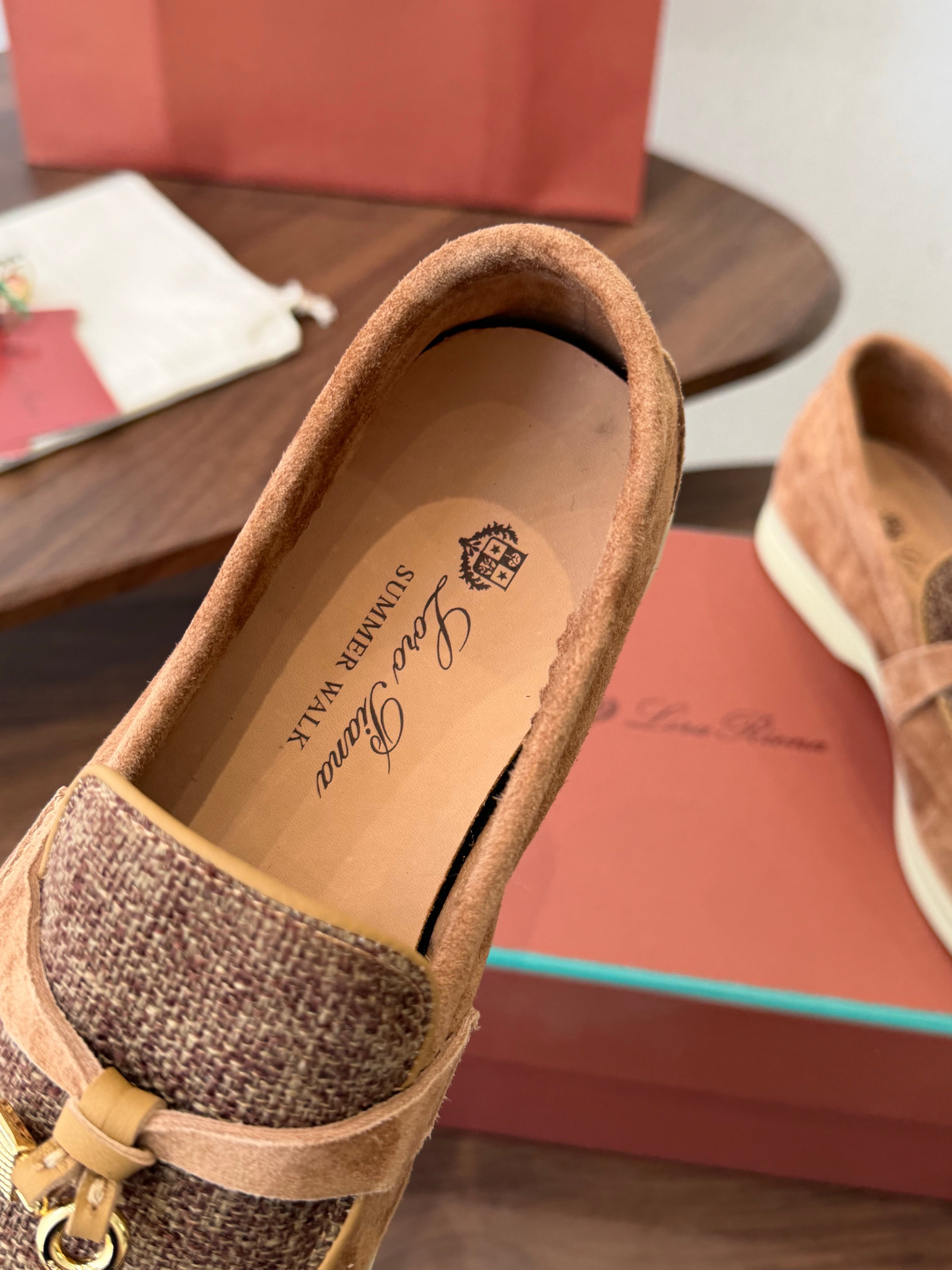 LP 26S LOAFERS IN CARAMEL BROWN SUEDE & FABRIC GOLD HARDWARE