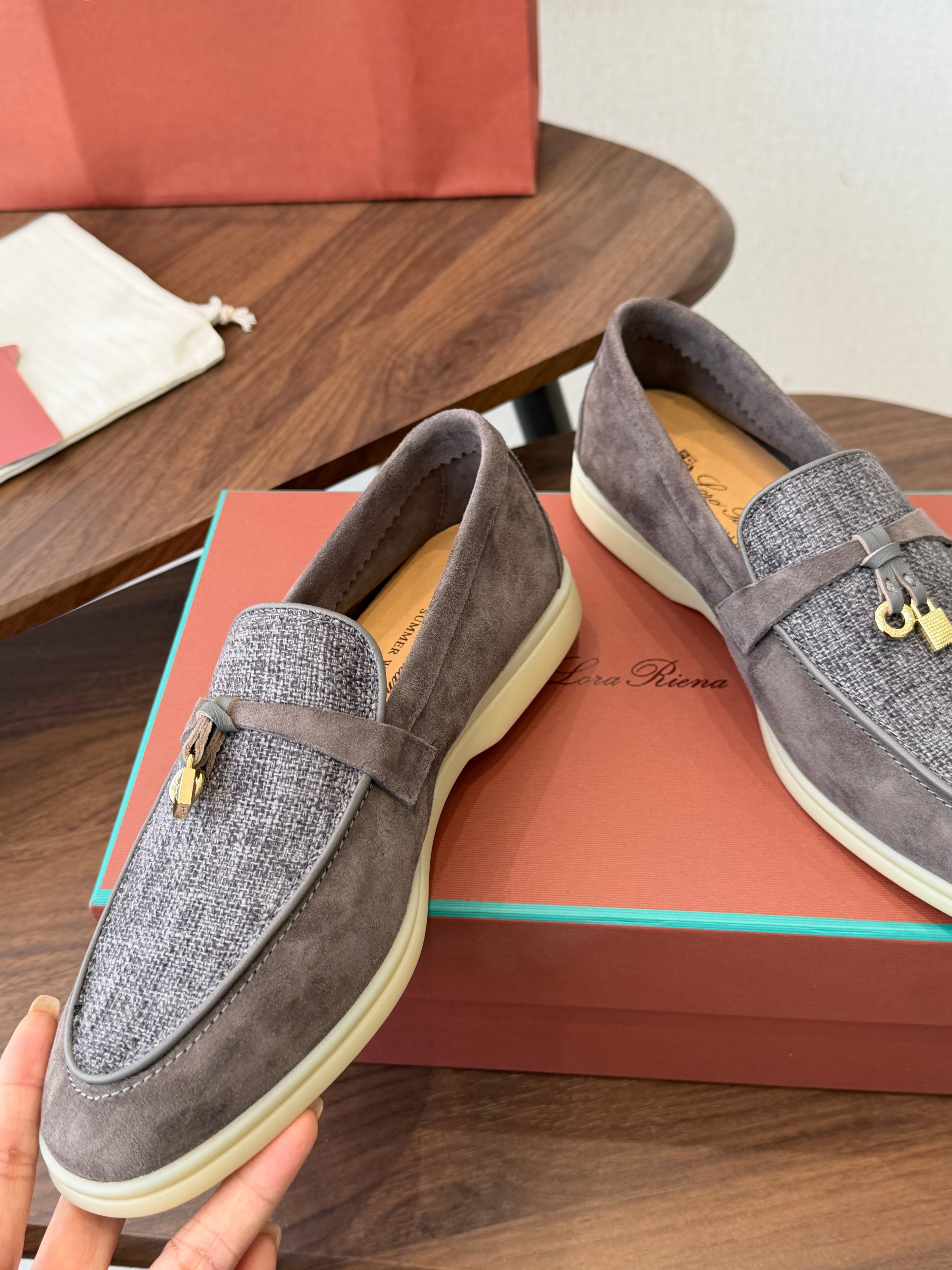 LP 26S LOAFERS IN BROWN SUEDE & FABRIC GOLD HARDWARE