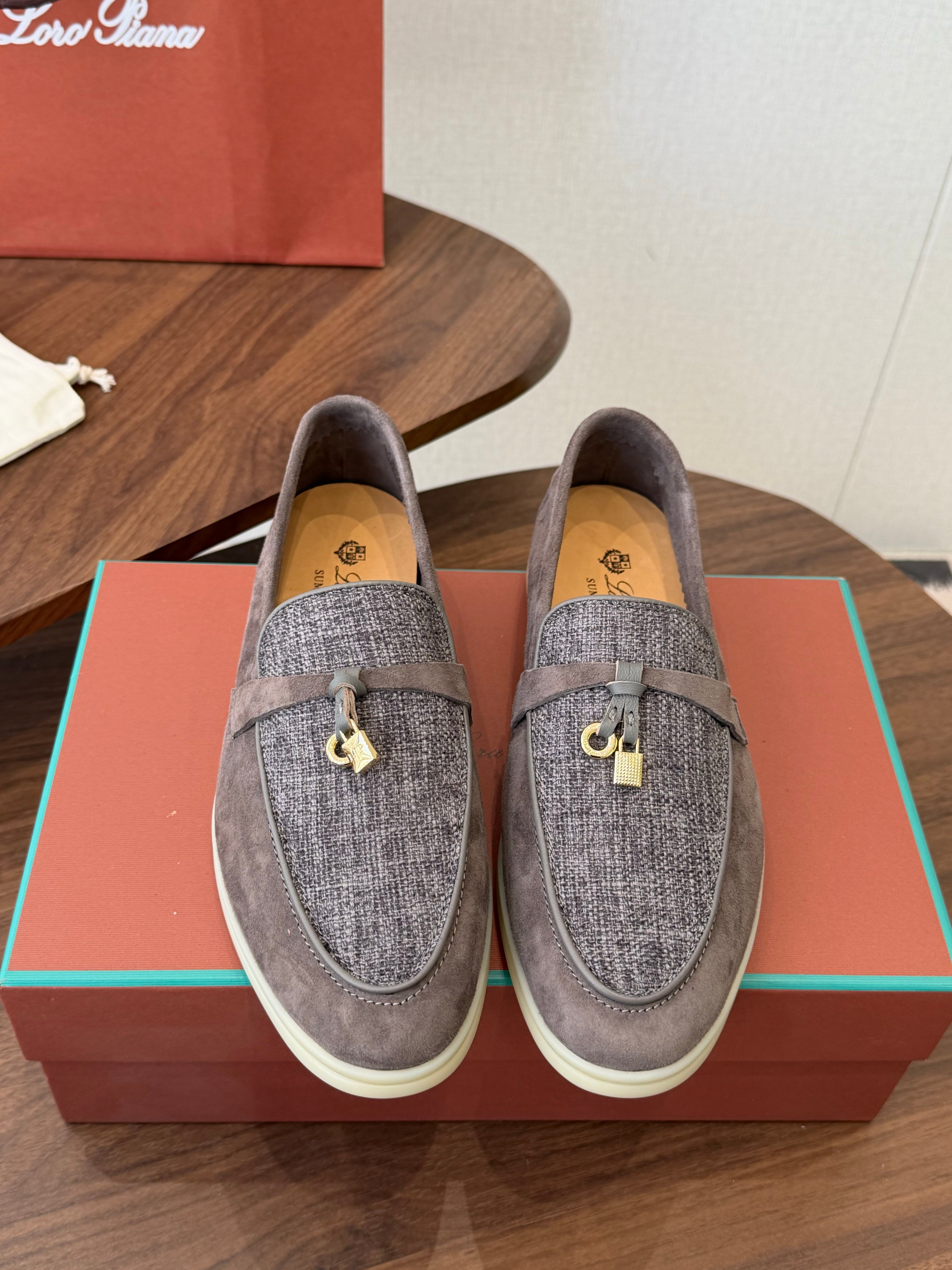 LP 26S LOAFERS IN BROWN SUEDE & FABRIC GOLD HARDWARE
