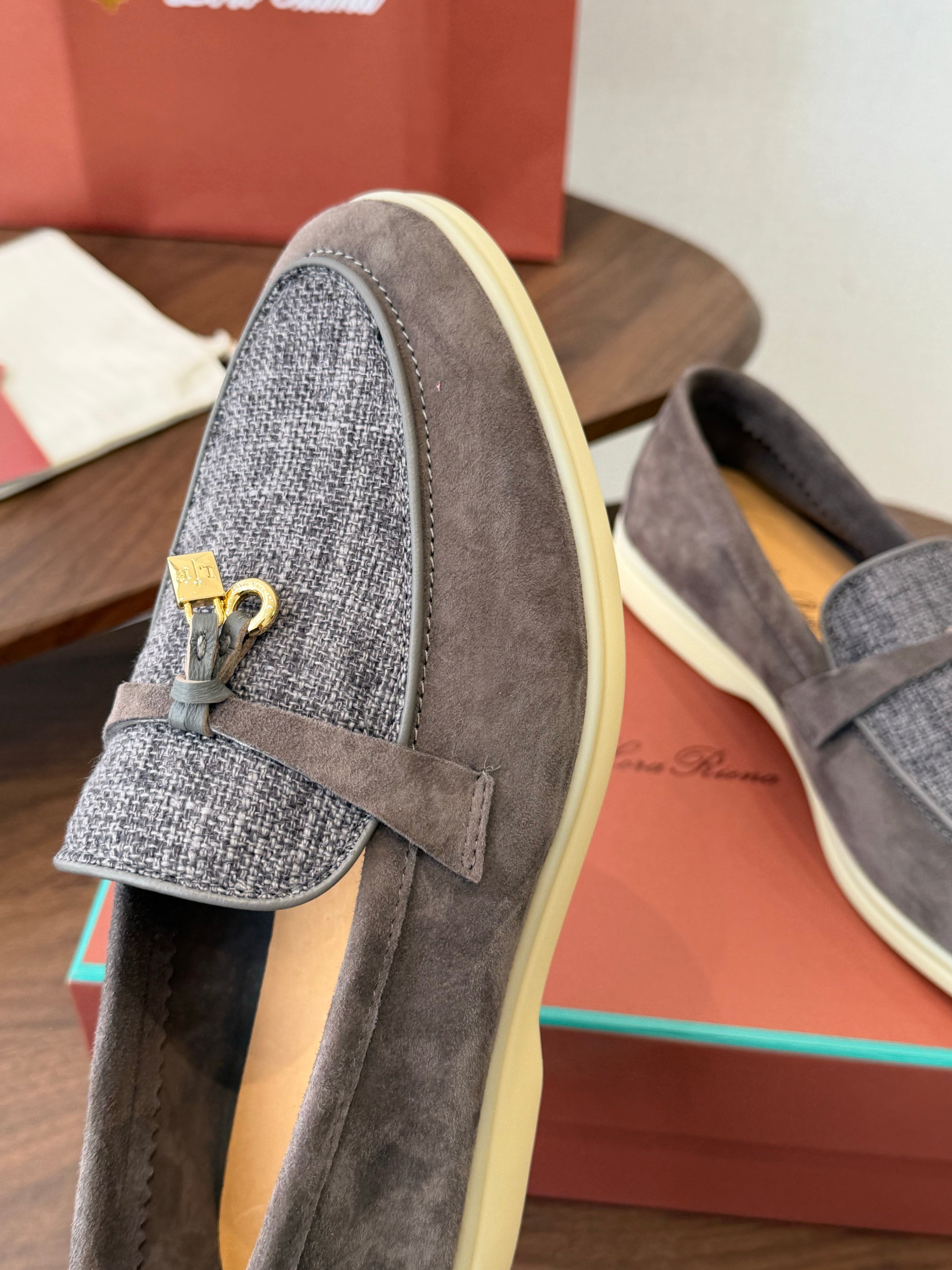 LP 26S LOAFERS IN BROWN SUEDE & FABRIC GOLD HARDWARE