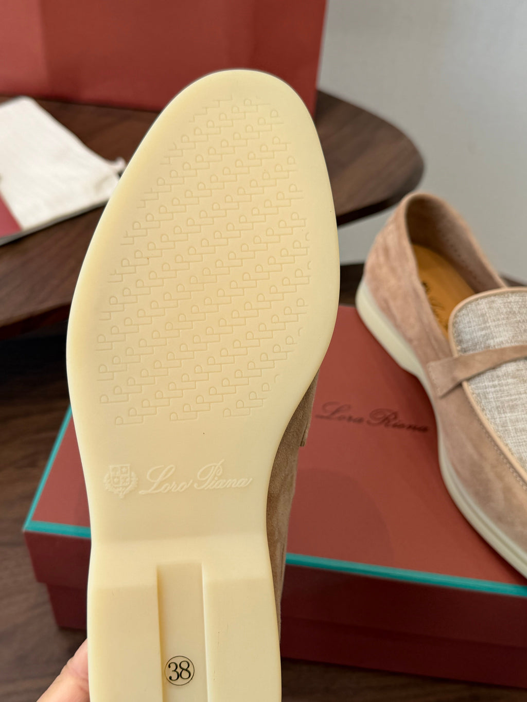 LP 26S LOAFERS IN LIGHT BROWN SUEDE & FABRIC GOLD HARDWARE