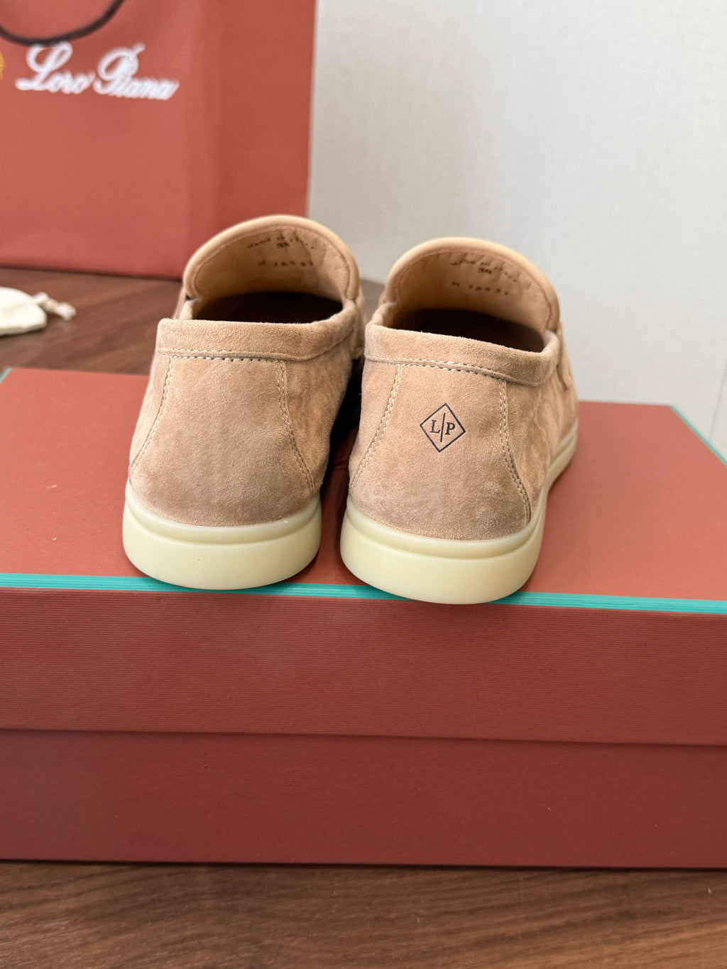 LP 26S LOAFERS IN LIGHT BROWN SUEDE & FABRIC GOLD HARDWARE