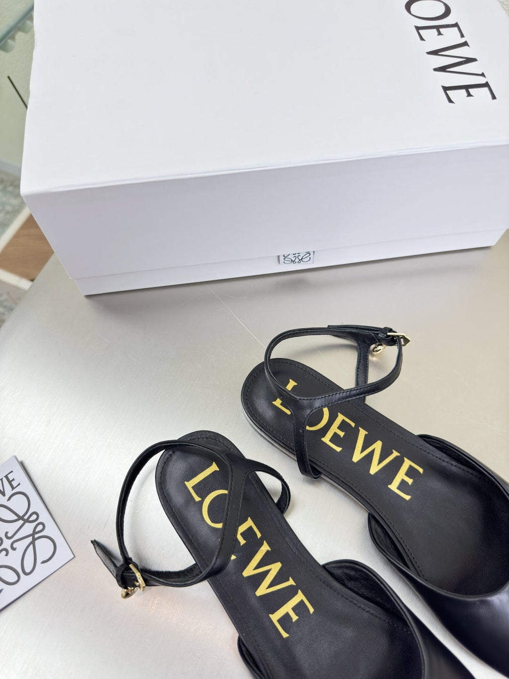 LOEWE 26S SLINGBACK FLAT PUMPS IN BLACK CALFSKIN