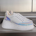 CHLOÉ 26S WEDGE SNEAKERS 70 MM IN WHITE CALFSKIN AND HOLOGRAM