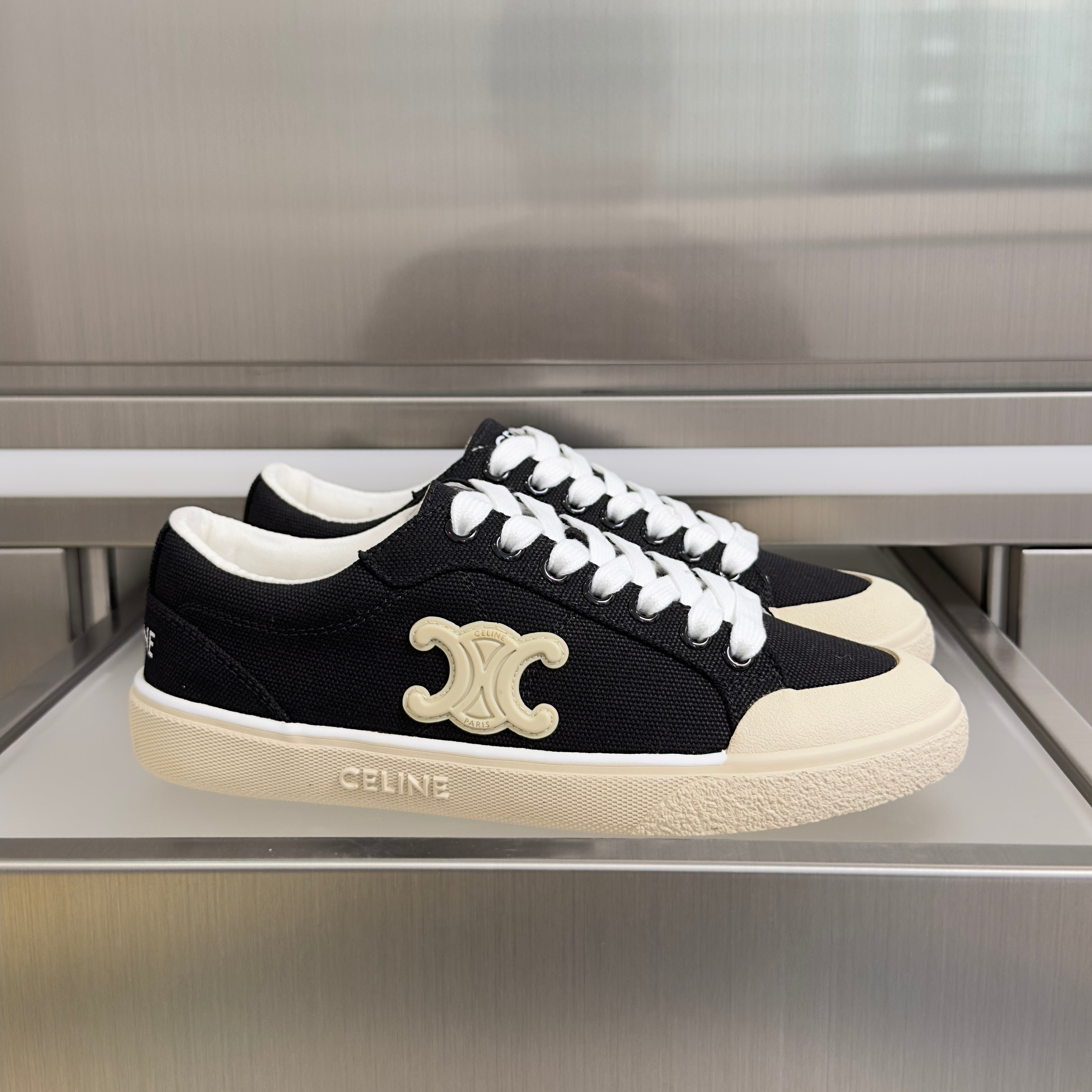 CELINE 26S LACE-UP SNEAKERS IN BLACK CANVAS