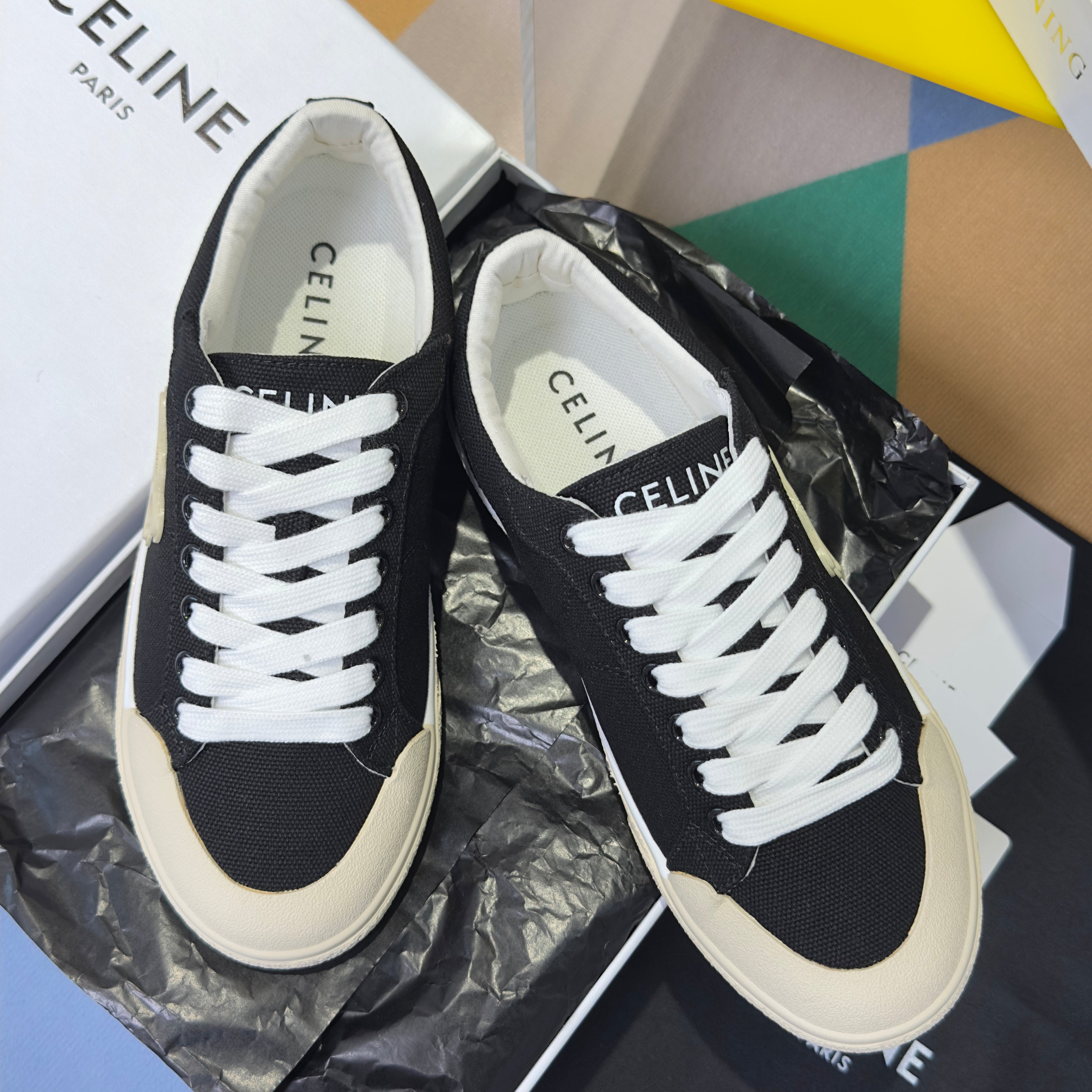 CELINE 26S LACE-UP SNEAKERS IN BLACK CANVAS