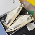 CELINE 26S RACER SNEAKERS IN WHITE FABRIC AND SILVER CALFSKIN