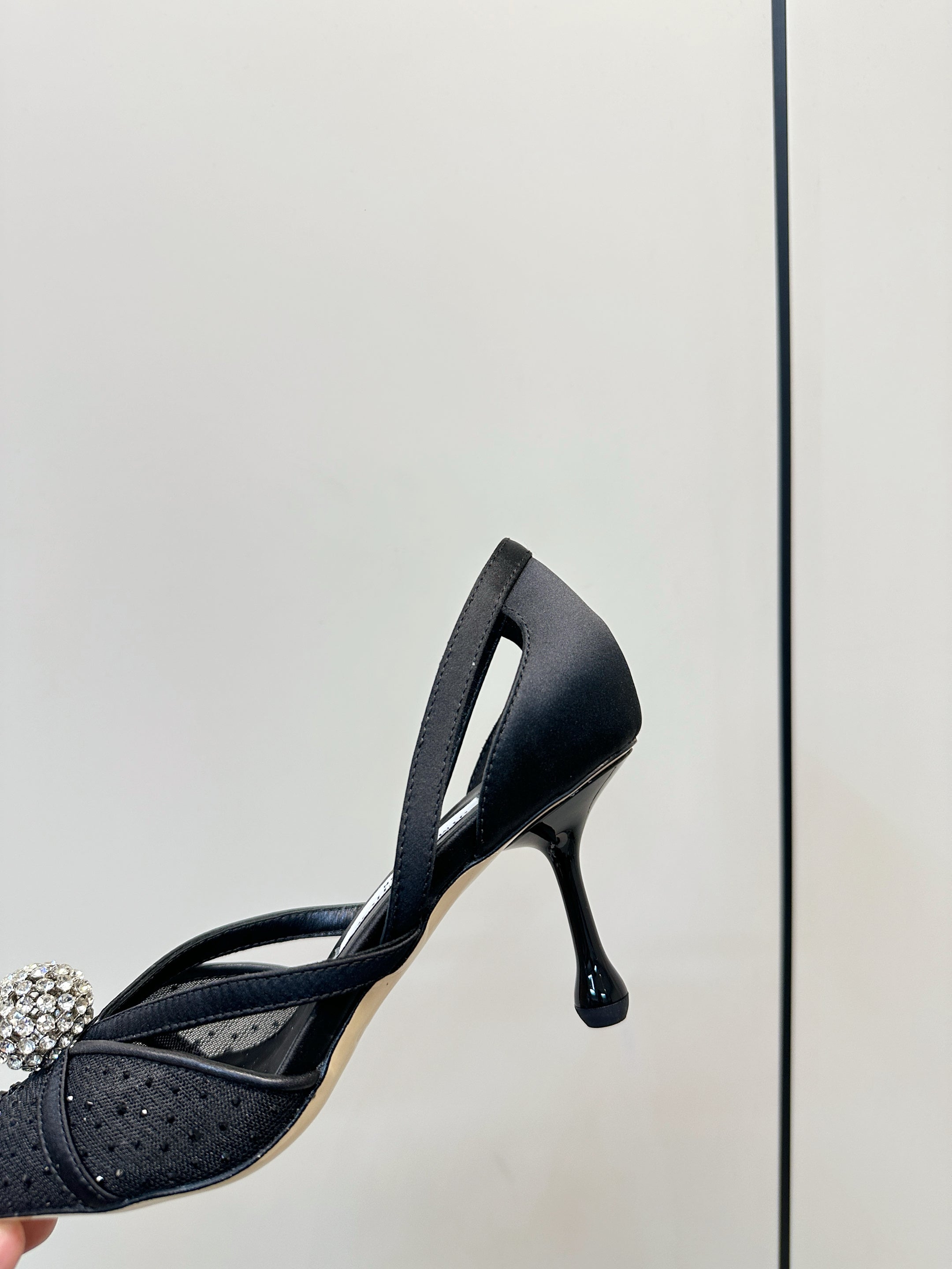 JIMMY CHOO 26S POINTED-TOE HIGH HEELS IN BLACK CRYSTAL EMBELLISHMENT