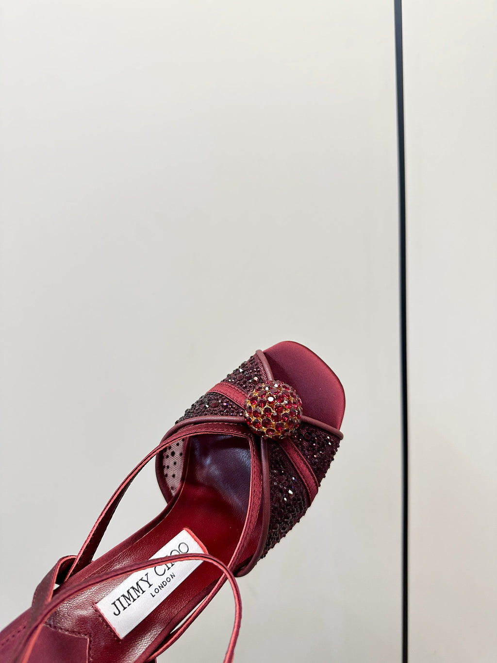 JIMMY CHOO 26S  HEELED SANDALS 100 MM IN DARK RED CRYSTAL EMBELLISHMENT