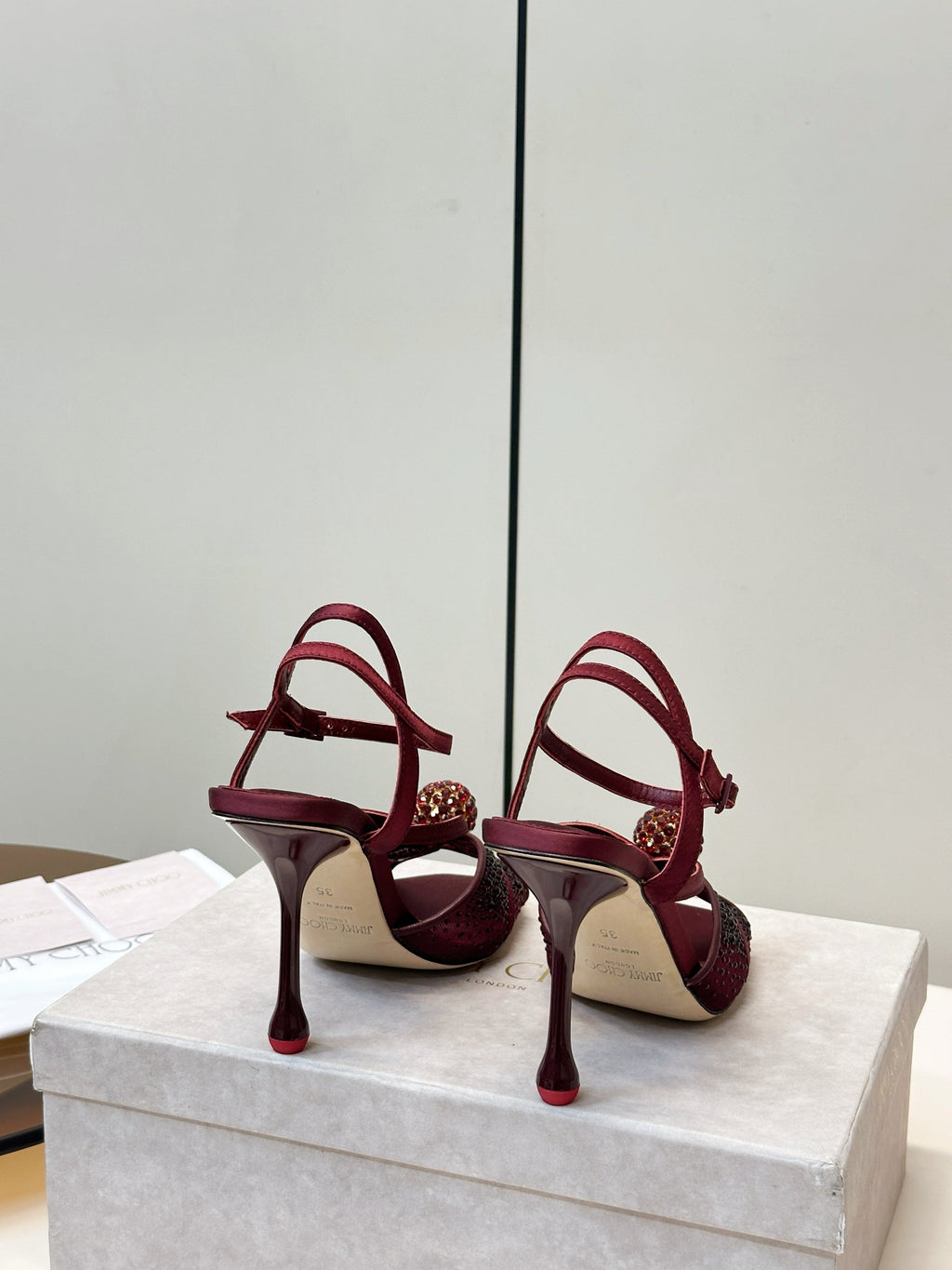 JIMMY CHOO 26S  HEELED SANDALS 100 MM IN DARK RED CRYSTAL EMBELLISHMENT