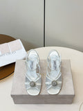 JIMMY CHOO 26S HEELED SANDALS 100 MM IN WHITE CRYSTAL EMBELLISHMENT