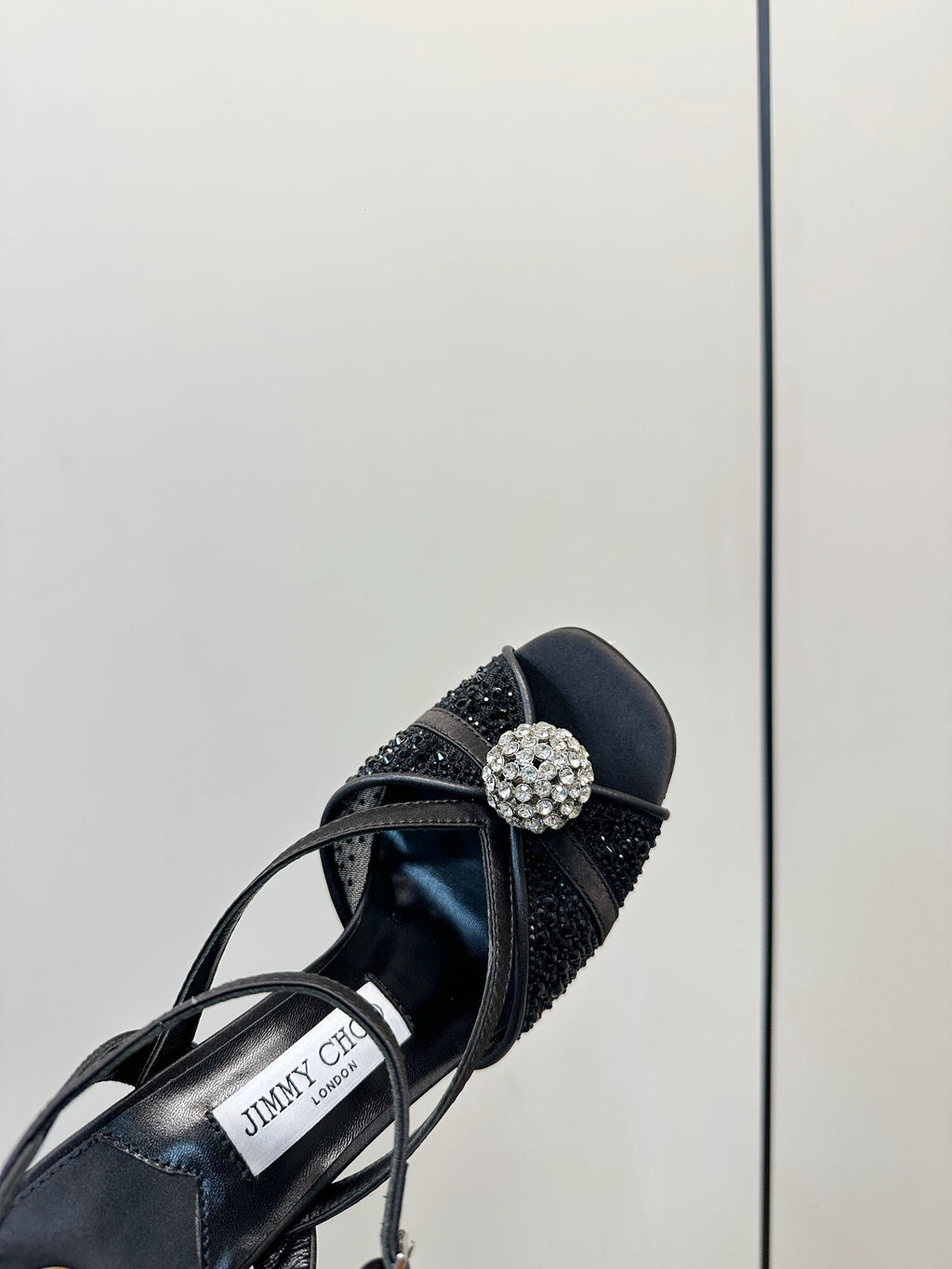 JIMMY CHOO 26S HEELED SANDALS 100 MM IN BLACK CRYSTAL EMBELLISHMENT