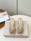 JIMMY CHOO 26S SACORA MULE 80 MM IN BEIGE CRYSTAL EMBELLISHMENT