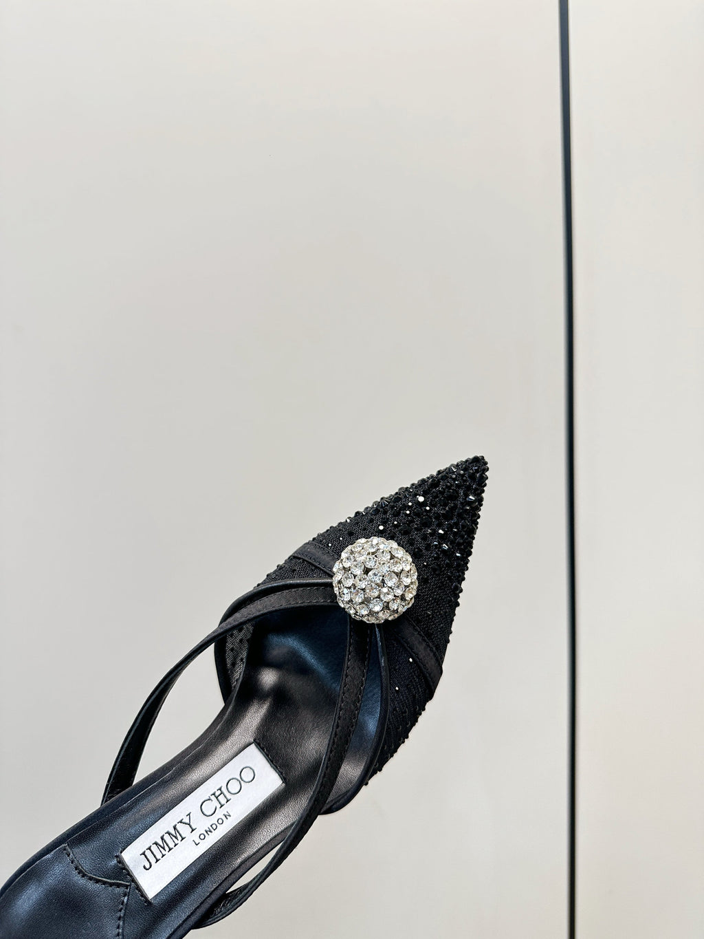 JIMMY CHOO 26S HEELED MULES 80 MM IN BLACK CRYSTAL EMBELLISHMENT