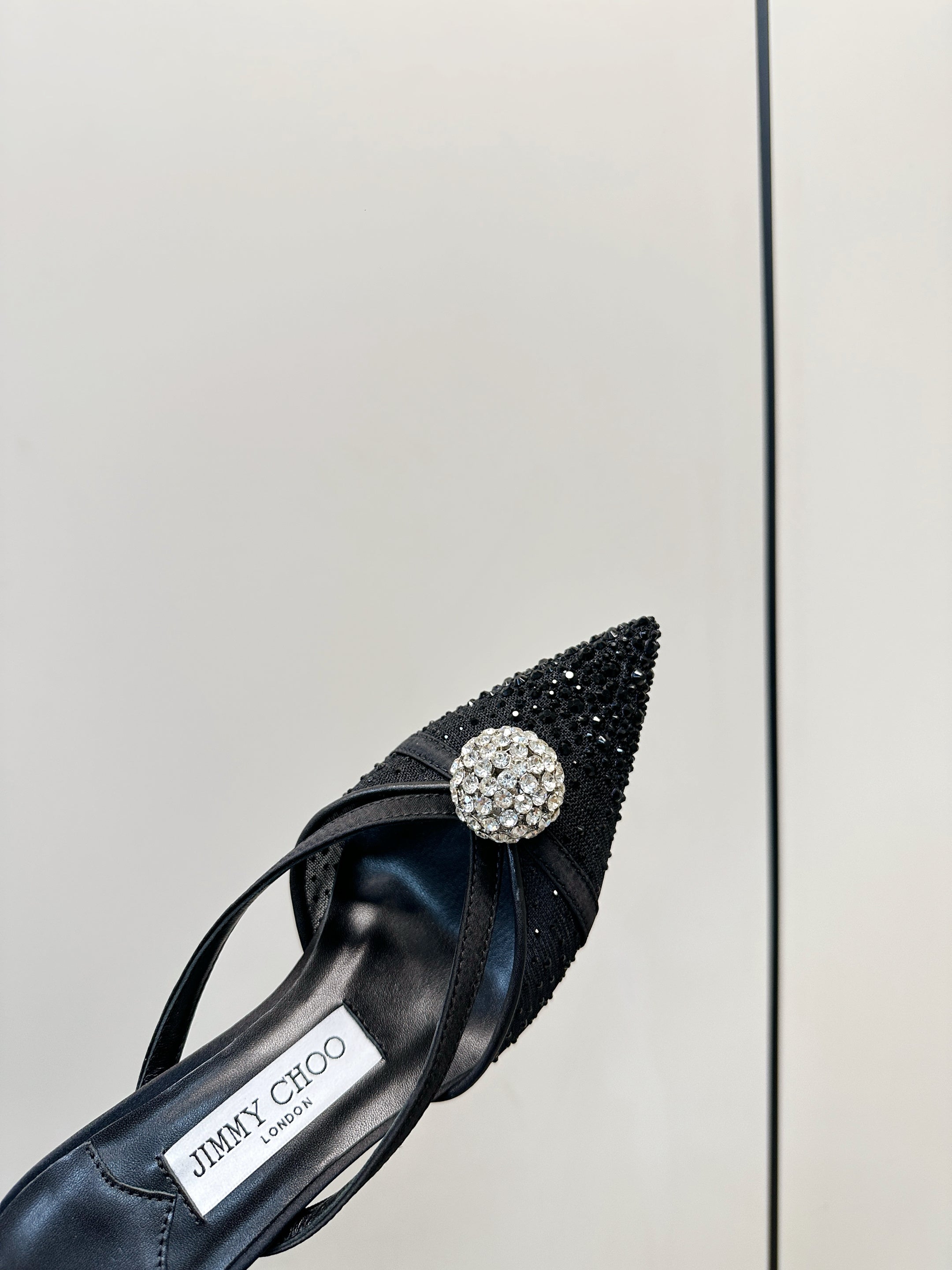JIMMY CHOO 26S HEELED MULES 80 MM IN BLACK CRYSTAL EMBELLISHMENT