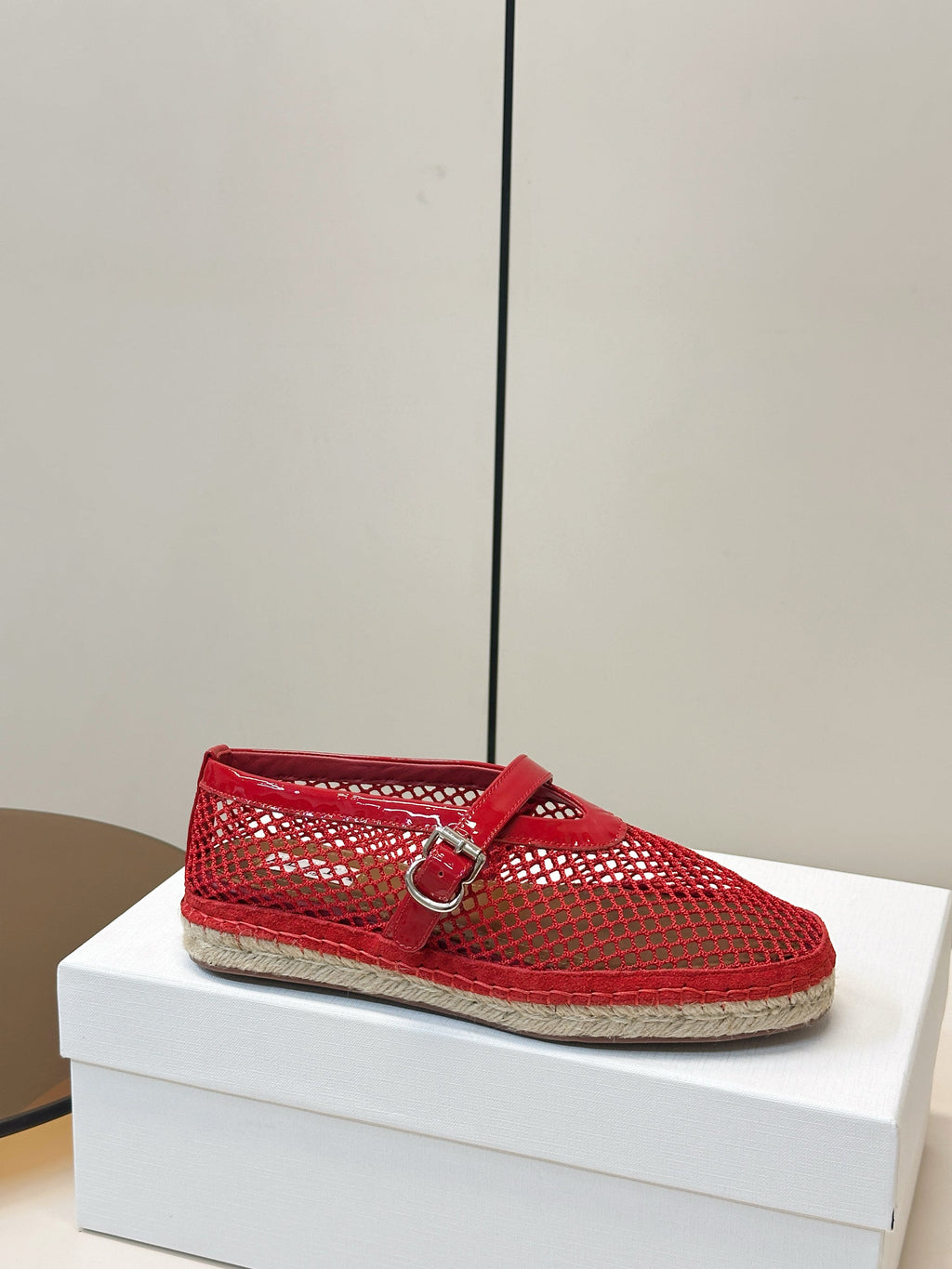 ALAIA 26S ESPADRILLES IN RED SOFT PATENT LEATHER AND MESH