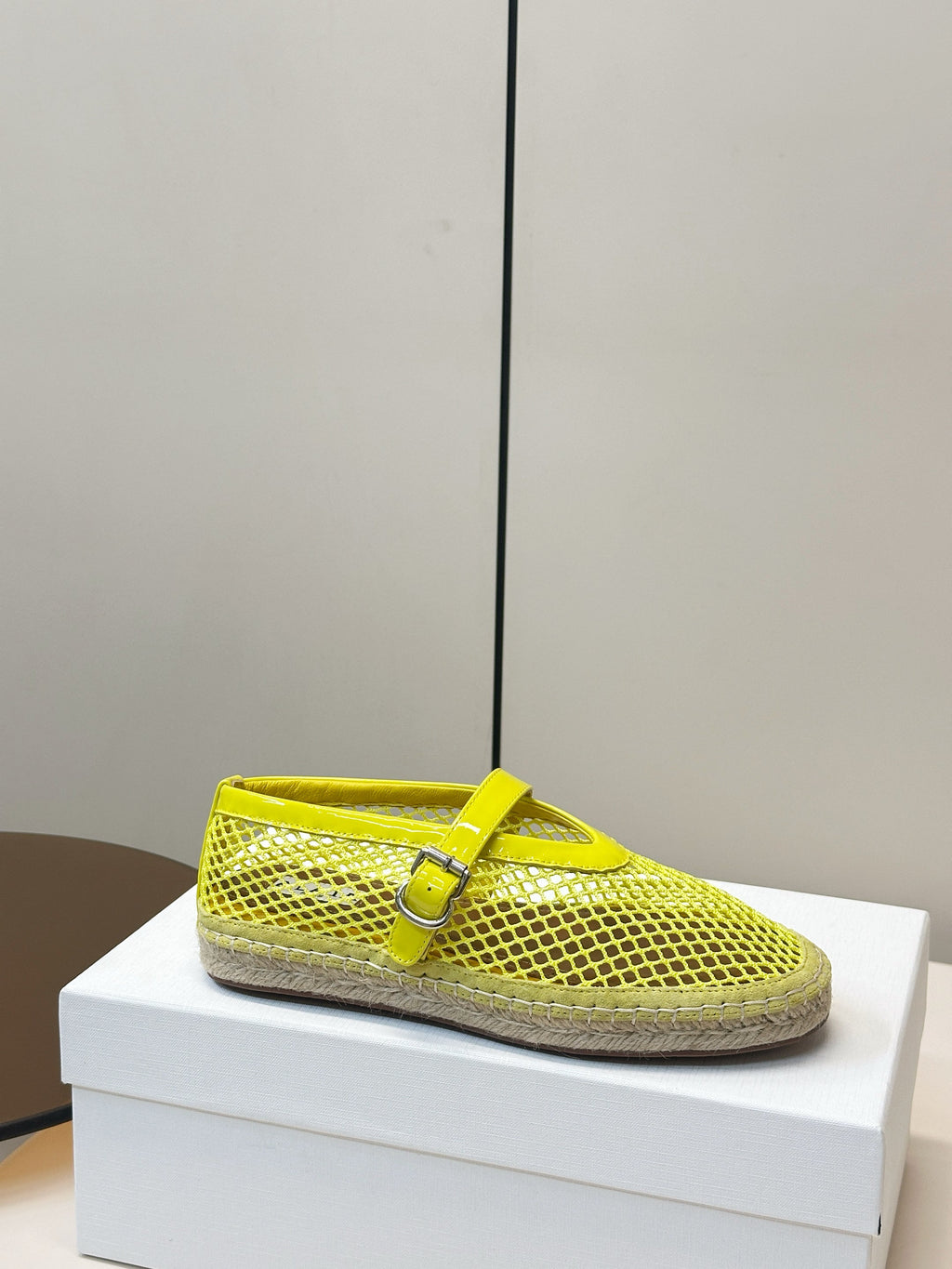 ALAIA 26S ESPADRILLES IN NEON YELLOW SOFT PATENT LEATHER AND MESH
