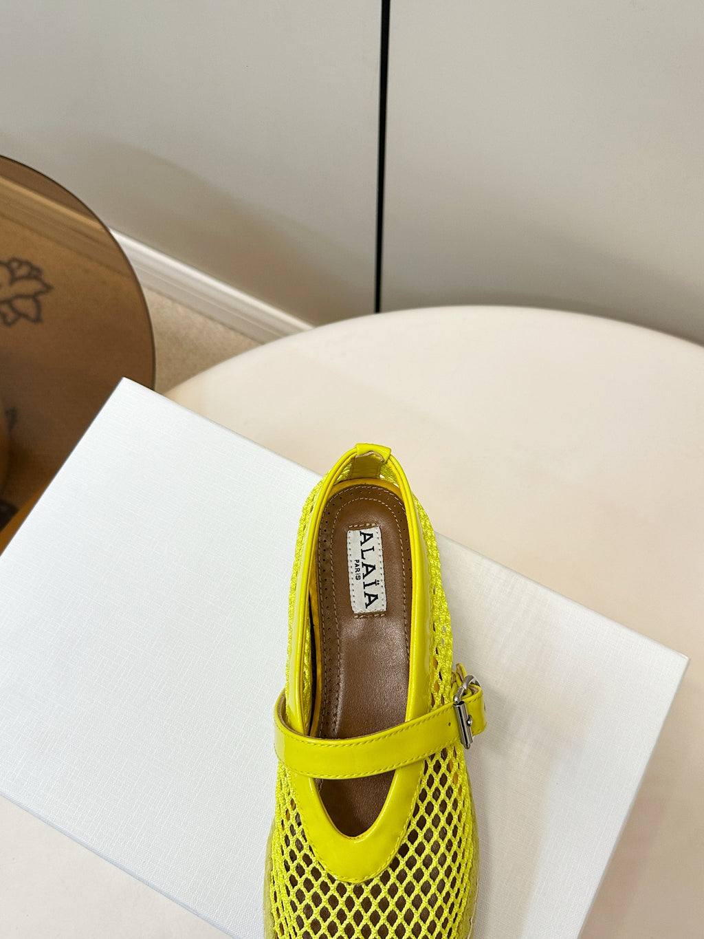ALAIA 26S ESPADRILLES IN NEON YELLOW SOFT PATENT LEATHER AND MESH