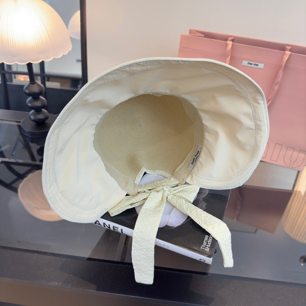 MIUMIU 26S STRAW HAT WITH RUFFLED FABRIC BRIM 340410