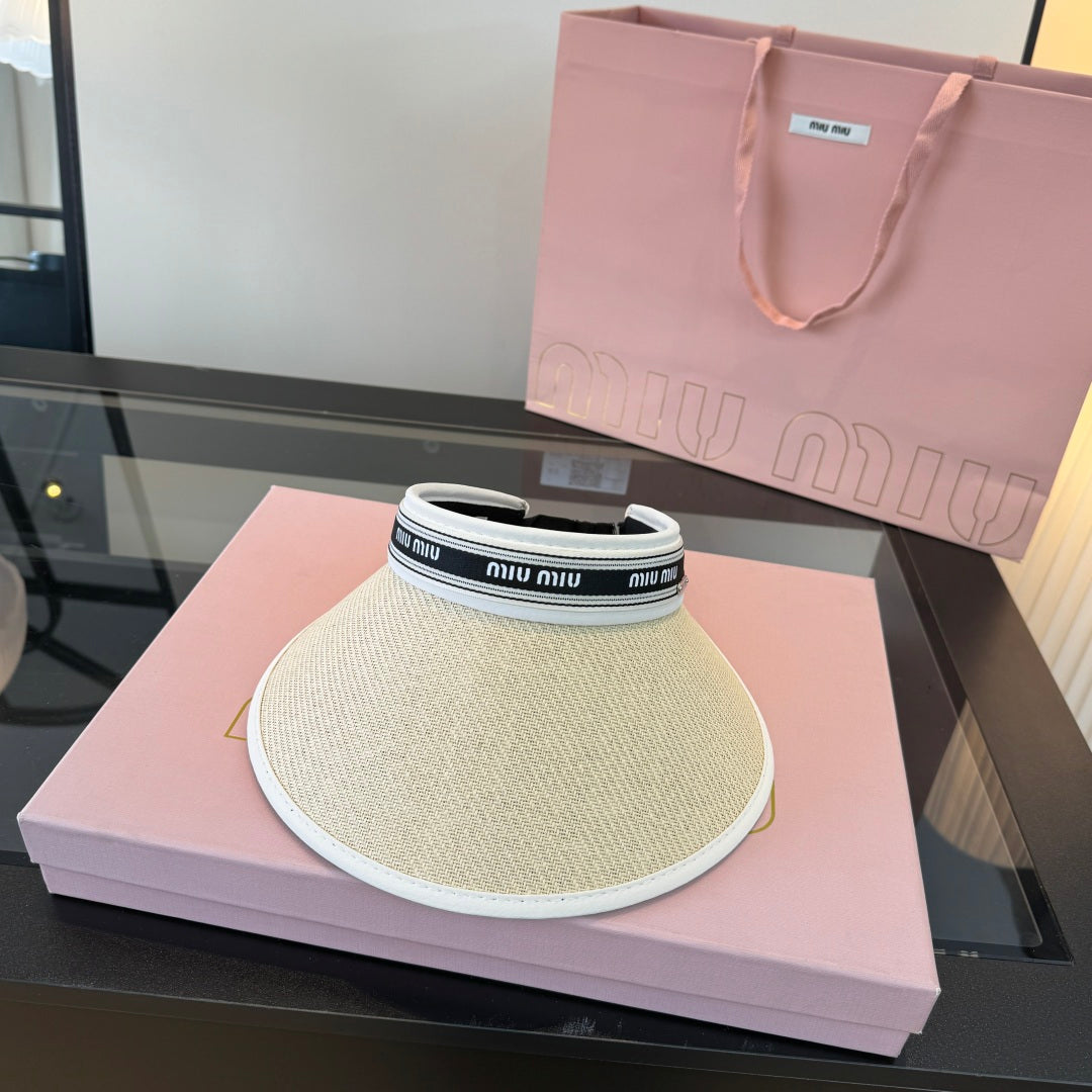 MIUMIU 26S LOGO-BAND STRAW VISOR 342364