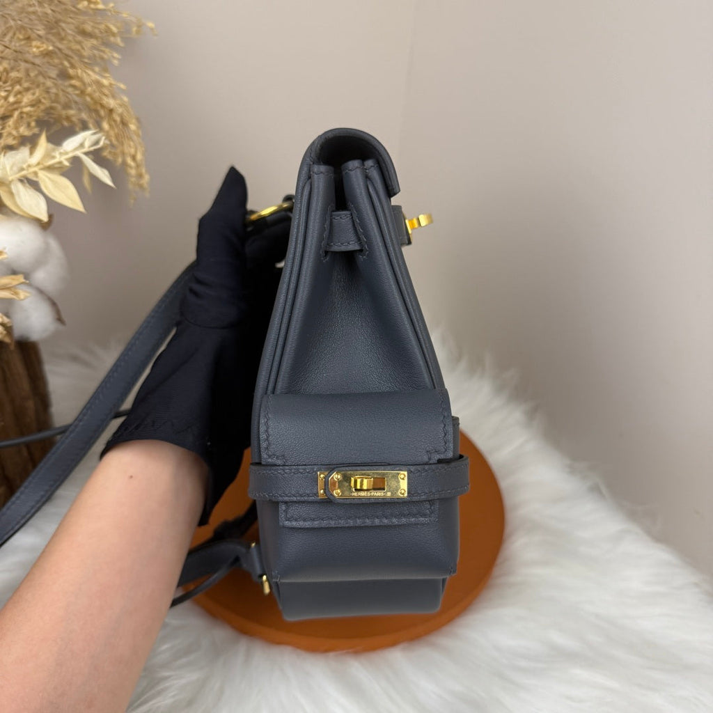HM 25S KELLY JUMP 17 CM IN DARK SLATE BLUE-GRAY SWIFT WITH GOLD HARDWARE