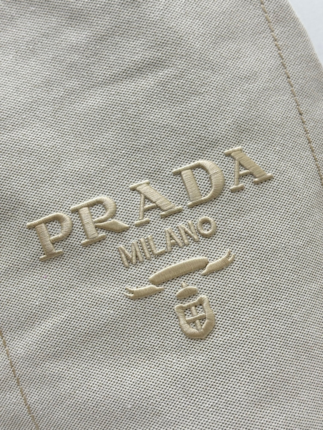 PRADA 25S DRAWSTRING BACKPACK 55 IN BEIGE CANVAS LINEN SILVER HARDWARE