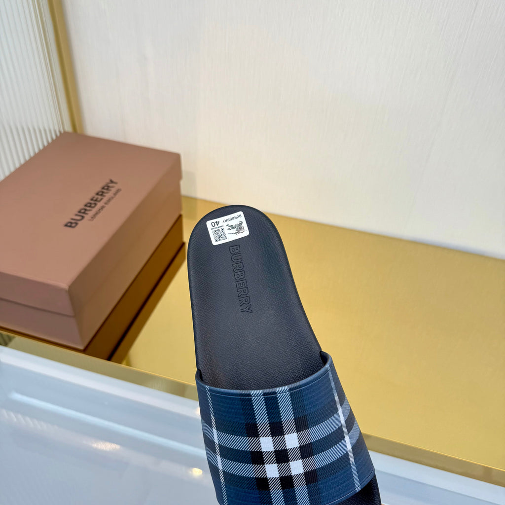 BURBERRY 26S SLIDES SANDAL IN BLACK BLUE CALFSKIN