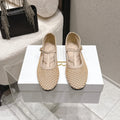 THE ROW 26S MARY JANE FLATS IN BEIGE CALFSKIN AND MESH