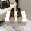 THE ROW 26S MARY JANE FLATS IN LIGHT BROWN CALFSKIN AND MESH