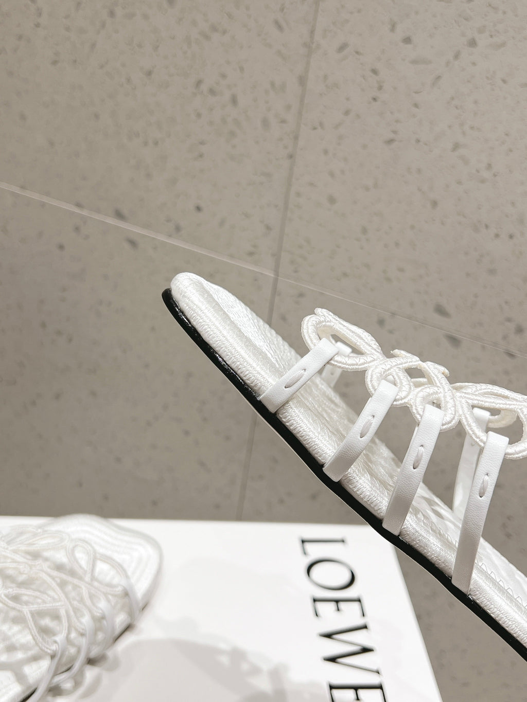 LOEWE 26S BRAIDED CAGE SLIDE SANDALS IN WHITE CALFSKIN