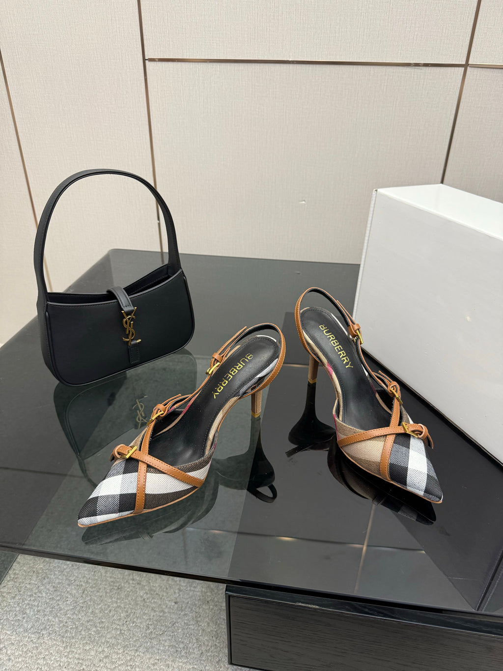 BURBERRY 26S SLINGBACK HEELS 85 MM IN STRIPED COLOR COORDINATION FABRIC STYLE 11