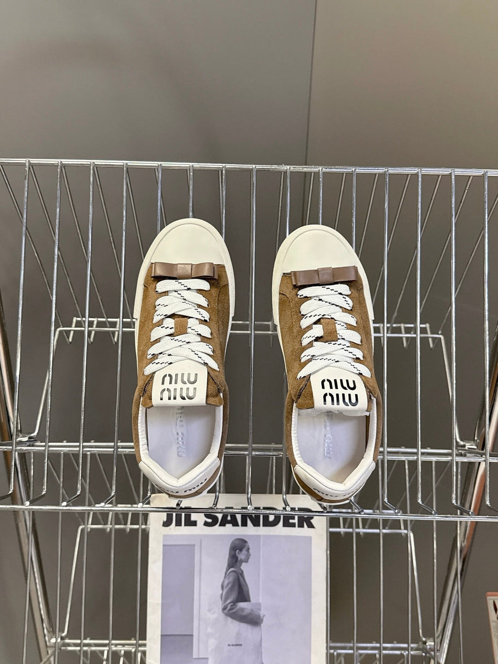 MIUMIU 25S SNEAKERS IN EARTH BROWN SUEDE