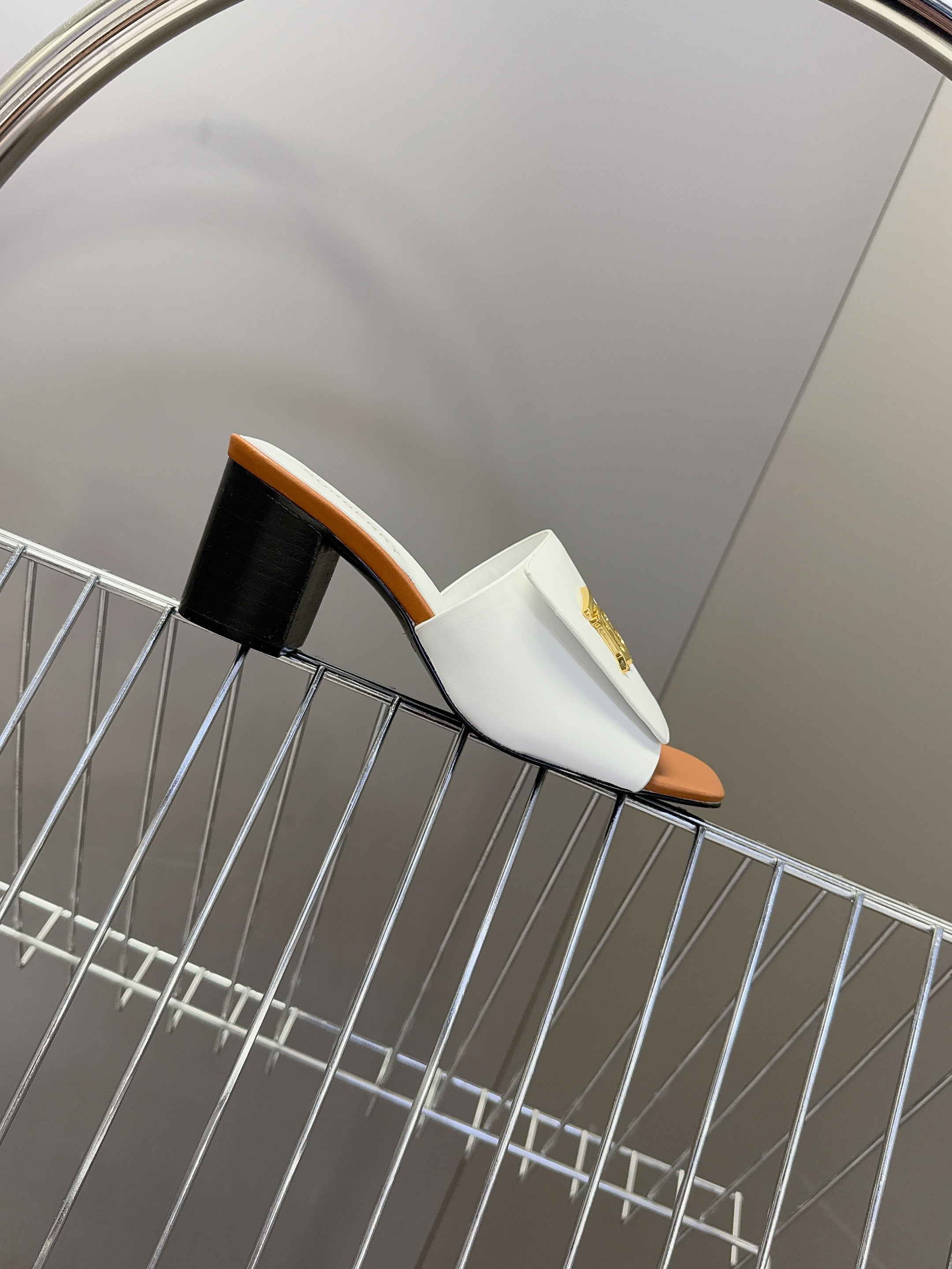 BURBERRY 26S HIGH HEEL MULE SANDALS 60MM IN WHITE CALFSKIN