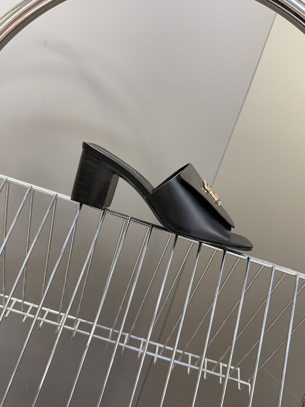 BURBERRY 26S HIGH HEEL MULE SANDALS 60MM IN BLACK CALFSKIN