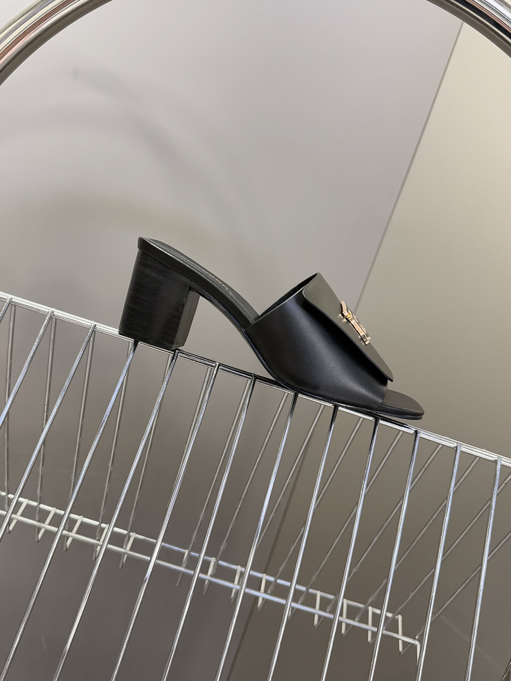 BURBERRY 26S HIGH HEEL MULE SANDALS 60MM IN BLACK CALFSKIN