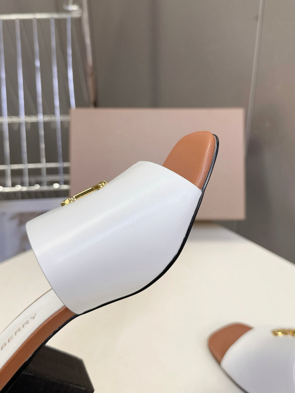 BURBERRY 26S HIGH HEEL MULE SANDALS 60MM IN WHITE CALFSKIN